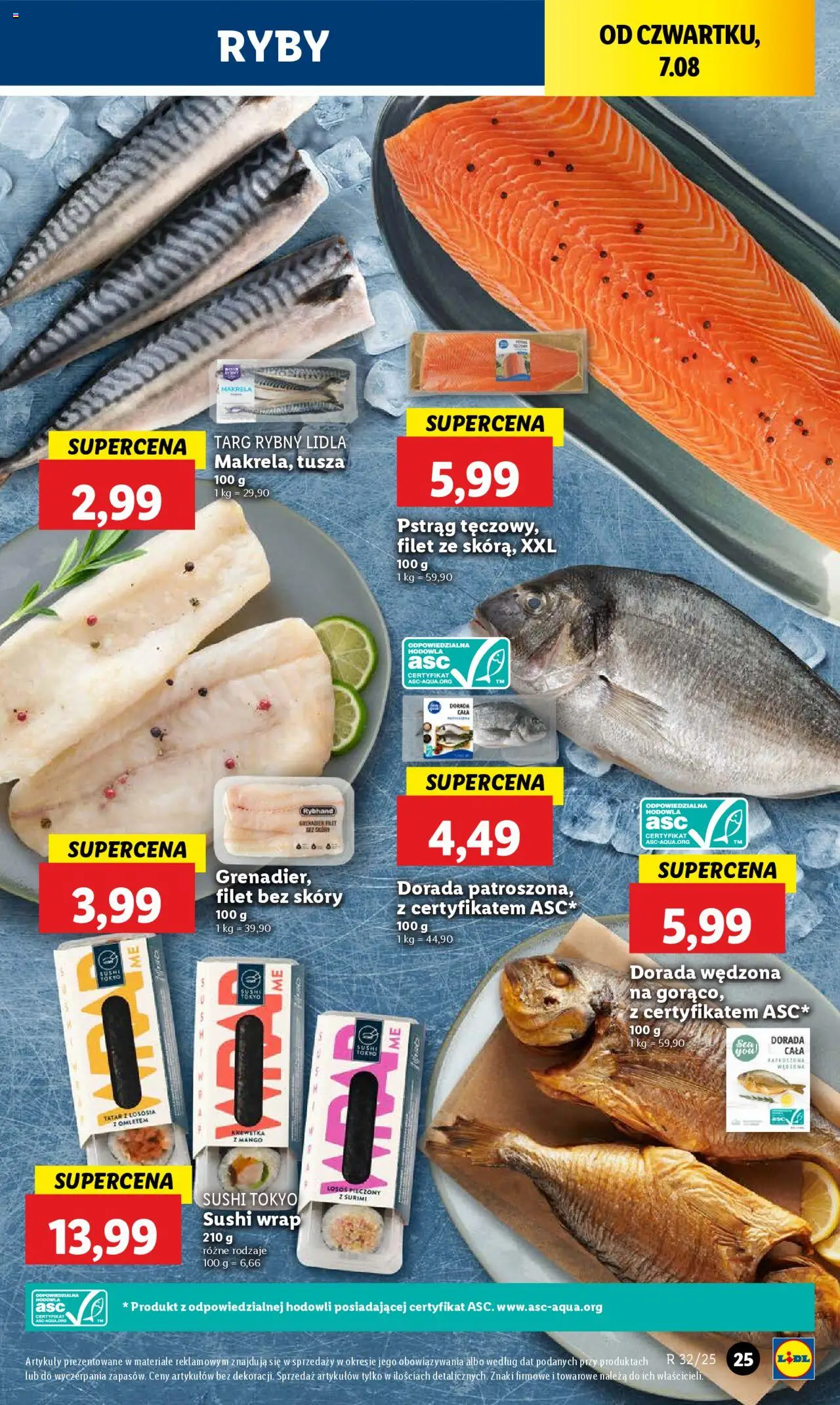 Lidl Gazetka od 07.08.2025 | Strona: 31 | Produkty: Makrela, Łosoś, Sushi, Dorada