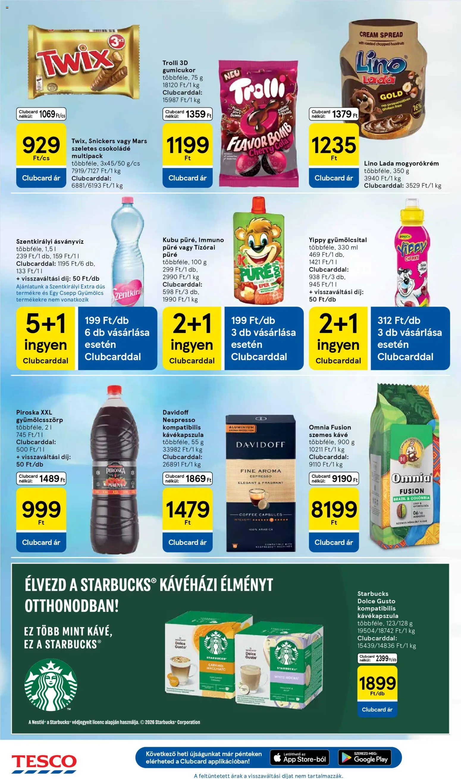 Tesco akciós ujság - amely érvényes a következő dátumtól: 16.04.2026 | Oldal: 22 | Termékek: Kávé, Ásványvíz, Szemes kávé, Mogyorókrém