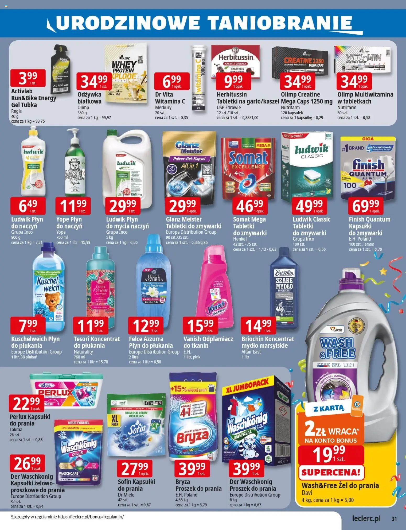 E.Leclerc Gazetka - Wrocław od 04.11.2025 | Strona: 31 | Produkty: Karta, Odżywka, Finish, Tabletki do zmywarki