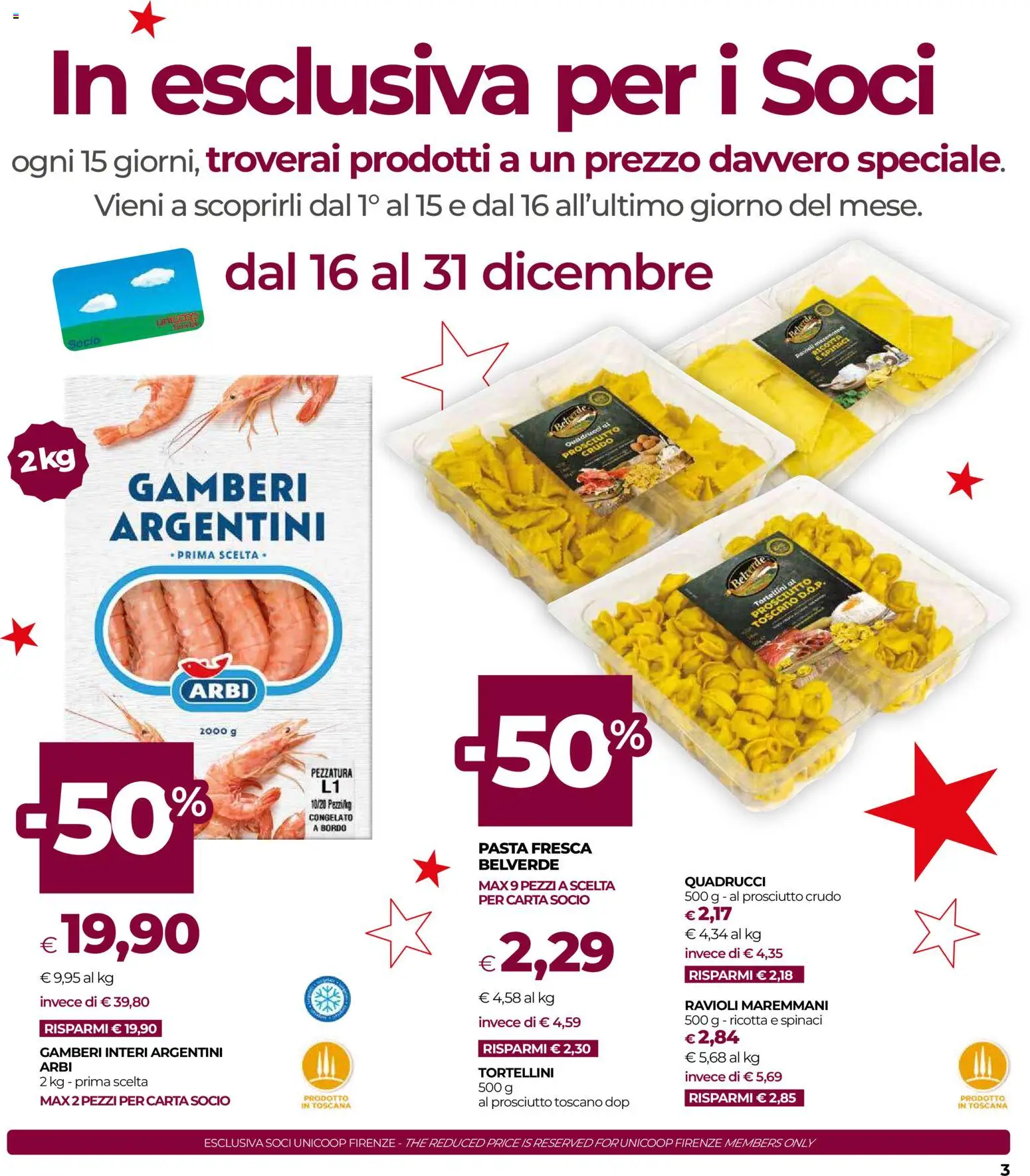 Volantino COOP del 16.12.2025 | Pagina: 3 | Prodotti: Prosciutto Crudo, Gamberi, Prosciutto, Ravioli