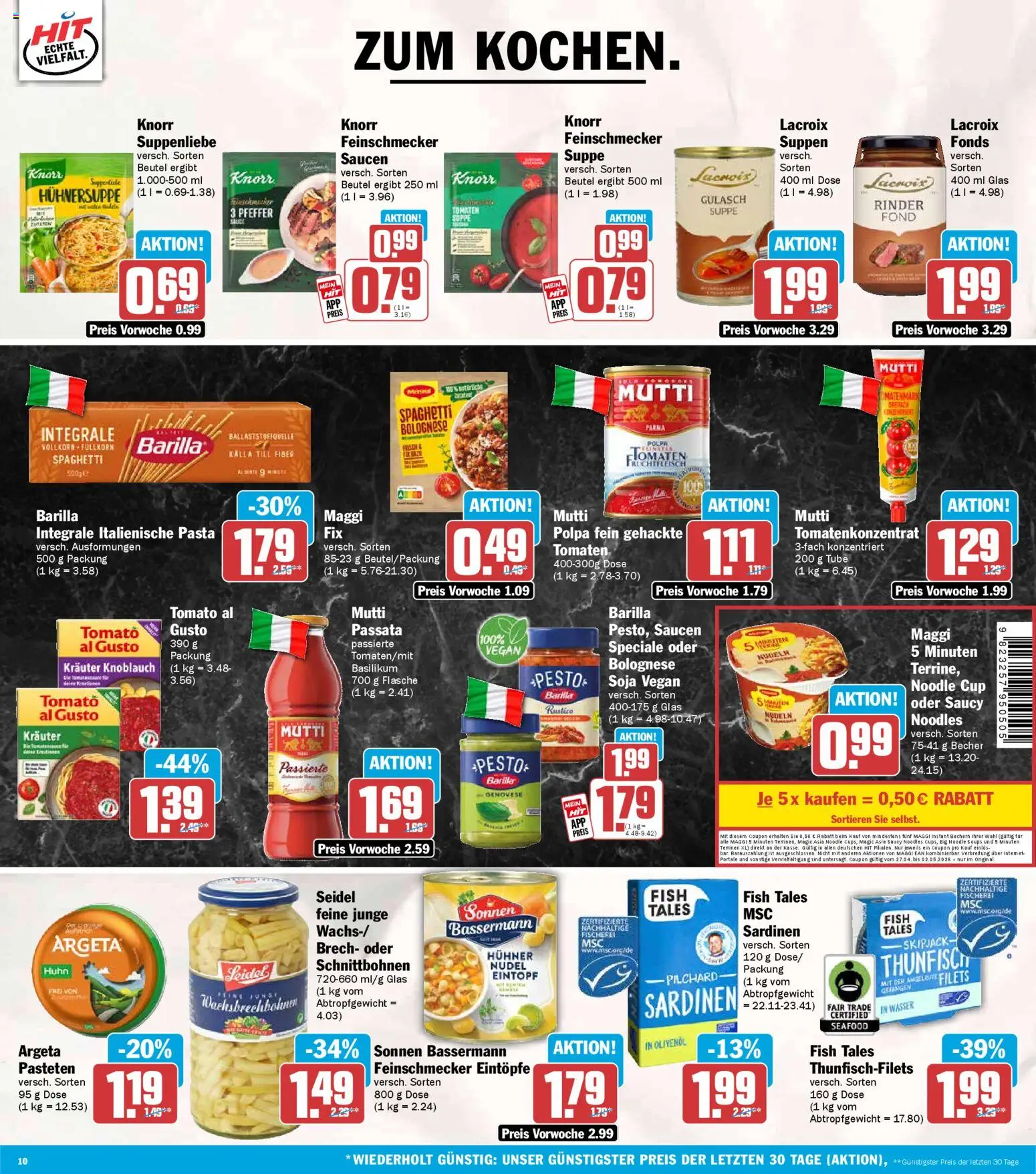 HIT Prospekt 	 – gültig ab 27.04.2026 | Seite: 10 | Produkte: Knorr, Wasser, Pasta, Nudeln