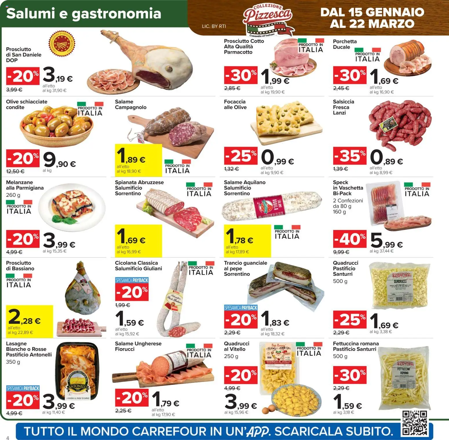 Volantino Carrefour del 27.01.2026 | Pagina: 4 | Prodotti: Speck, Focaccia, Olive, Guanciale