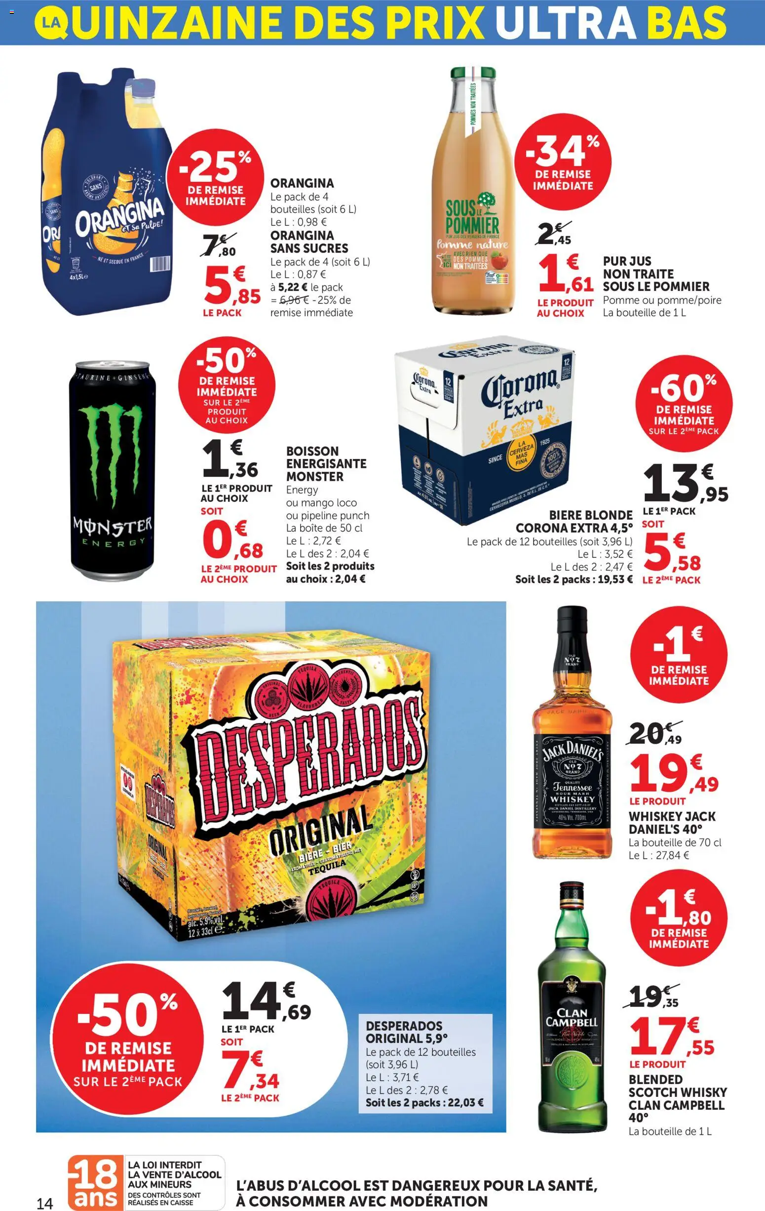 {H1} | Page: 14 | Produits: Whisky, Scotch whisky Clan campbell, Bière blonde, Jus