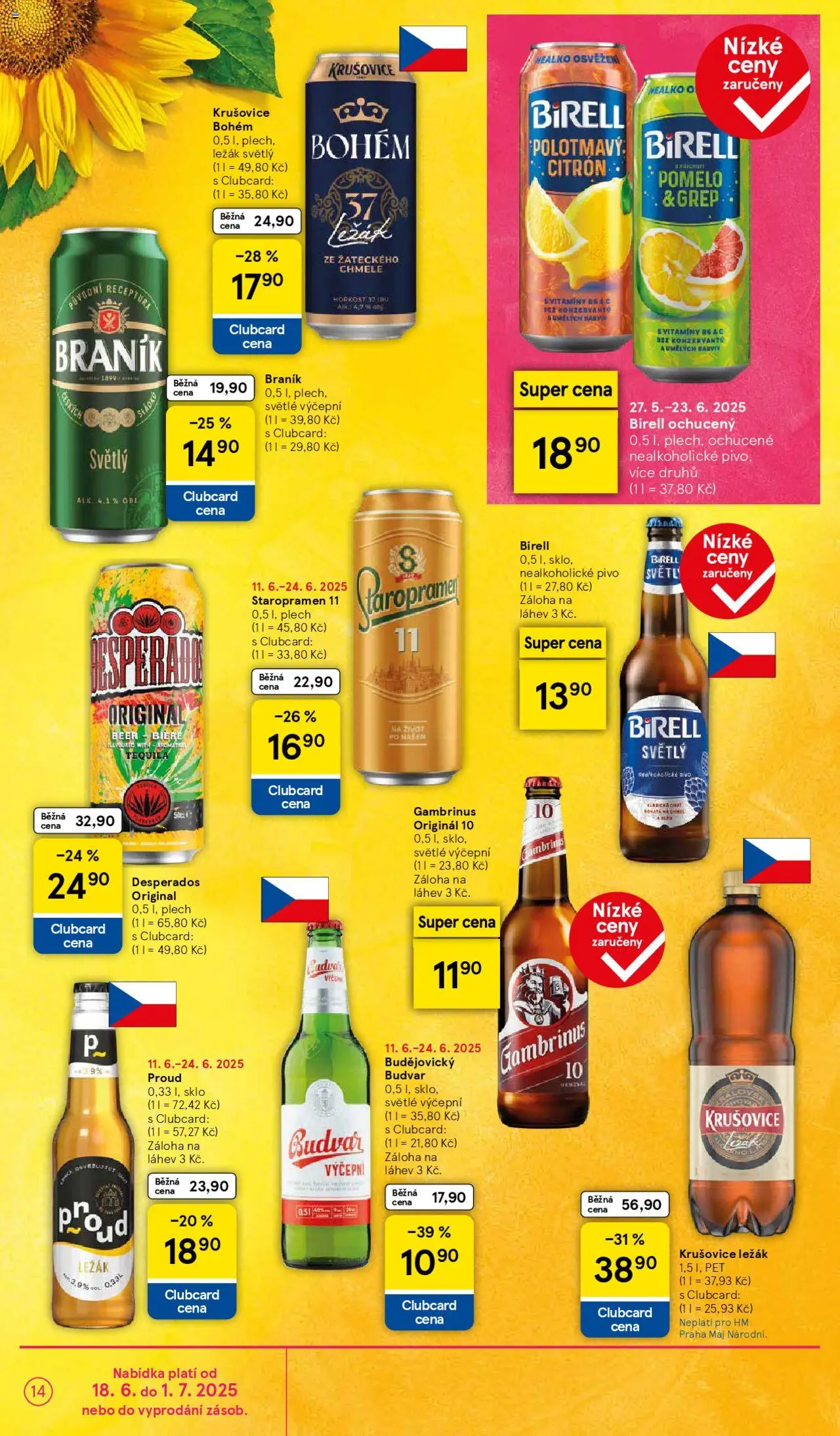 Tesco leták - Hypermarket od 18.06.2025 | Strana: 14 | Produkty: Birell polotmavý, Desperados, Staropramen 11, Braník