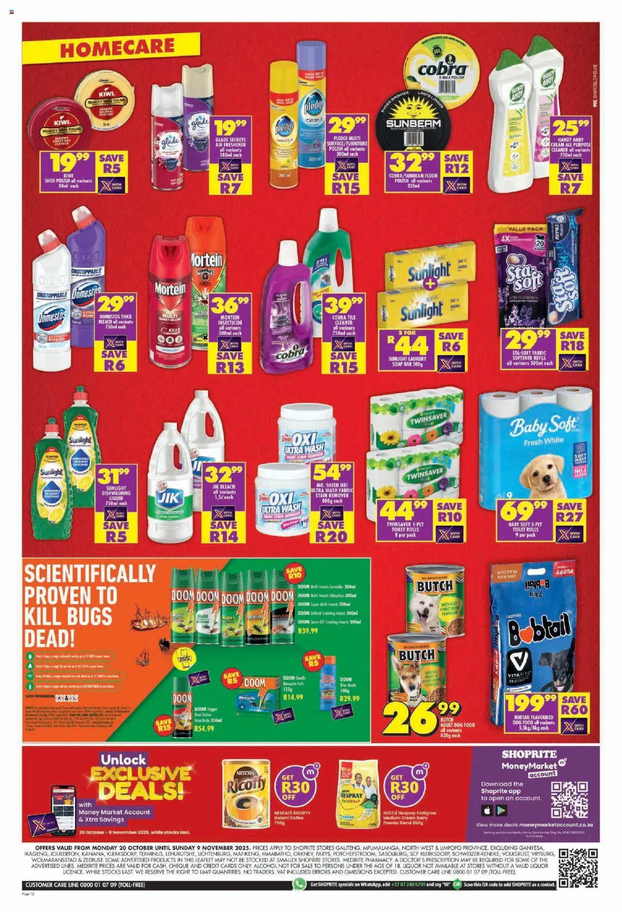 New Shoprite catalogue – valid from 20.10.2025 | Page: 12 | Products: Toilet, Bleach, Cream, Estuche organizador de viaje