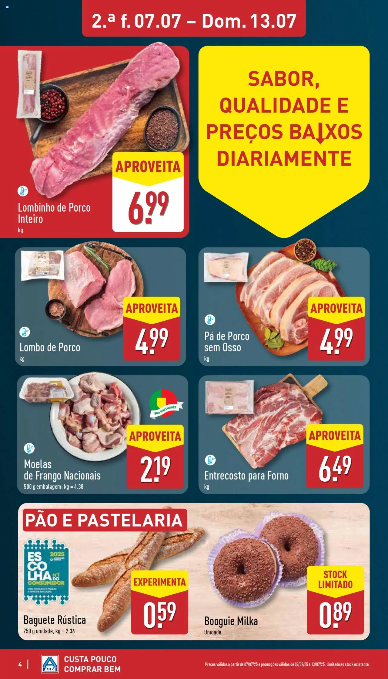 Aldi folheto │ válido de 07.07.2025 | Página: 4 | Produtos: Frango, Lombo, Pão, Pá