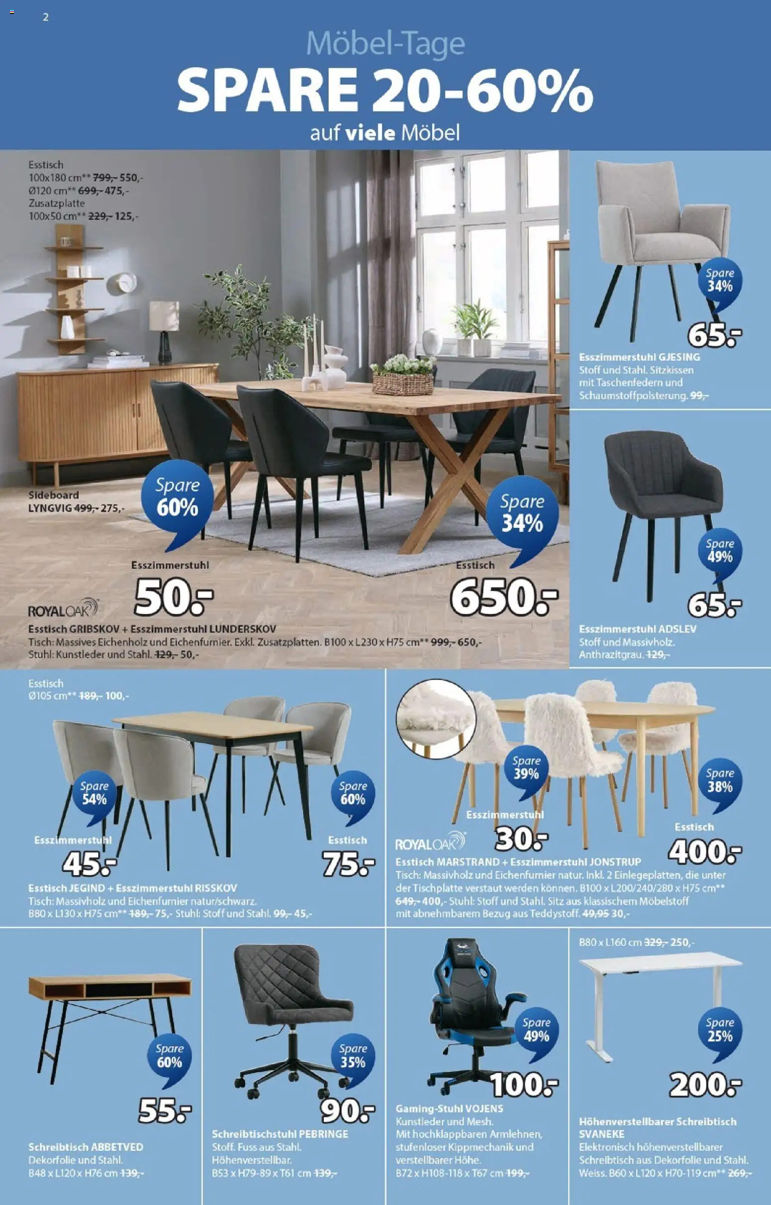 JYSK Aktionen – gültig ab 06.01.2026 | Seite: 2 | Produkte: Tisch, Stuhl, Gamingstuhl, Esstisch