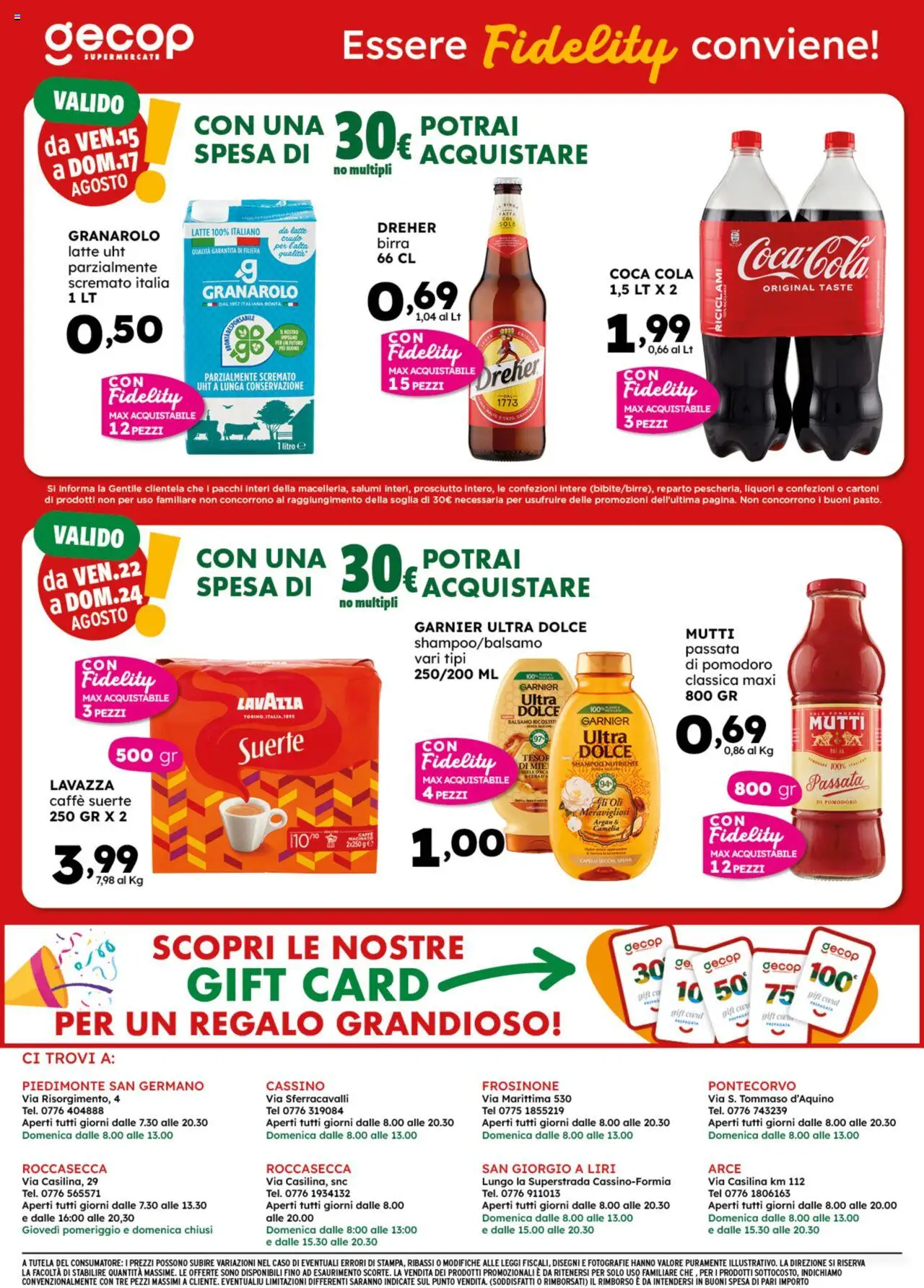 Volantino GECOP del 11.08.2025 | Pagina: 20 | Prodotti: Latte, Prosciutto, Lavazza, Coca Cola