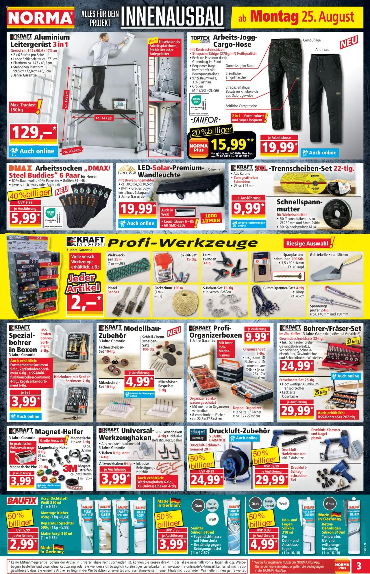 Norma Prospekt 	 - gültig ab dem 25.08.2025 | Seite: 3 | Produkte: Cargohose, Pinsel, Wandleuchte