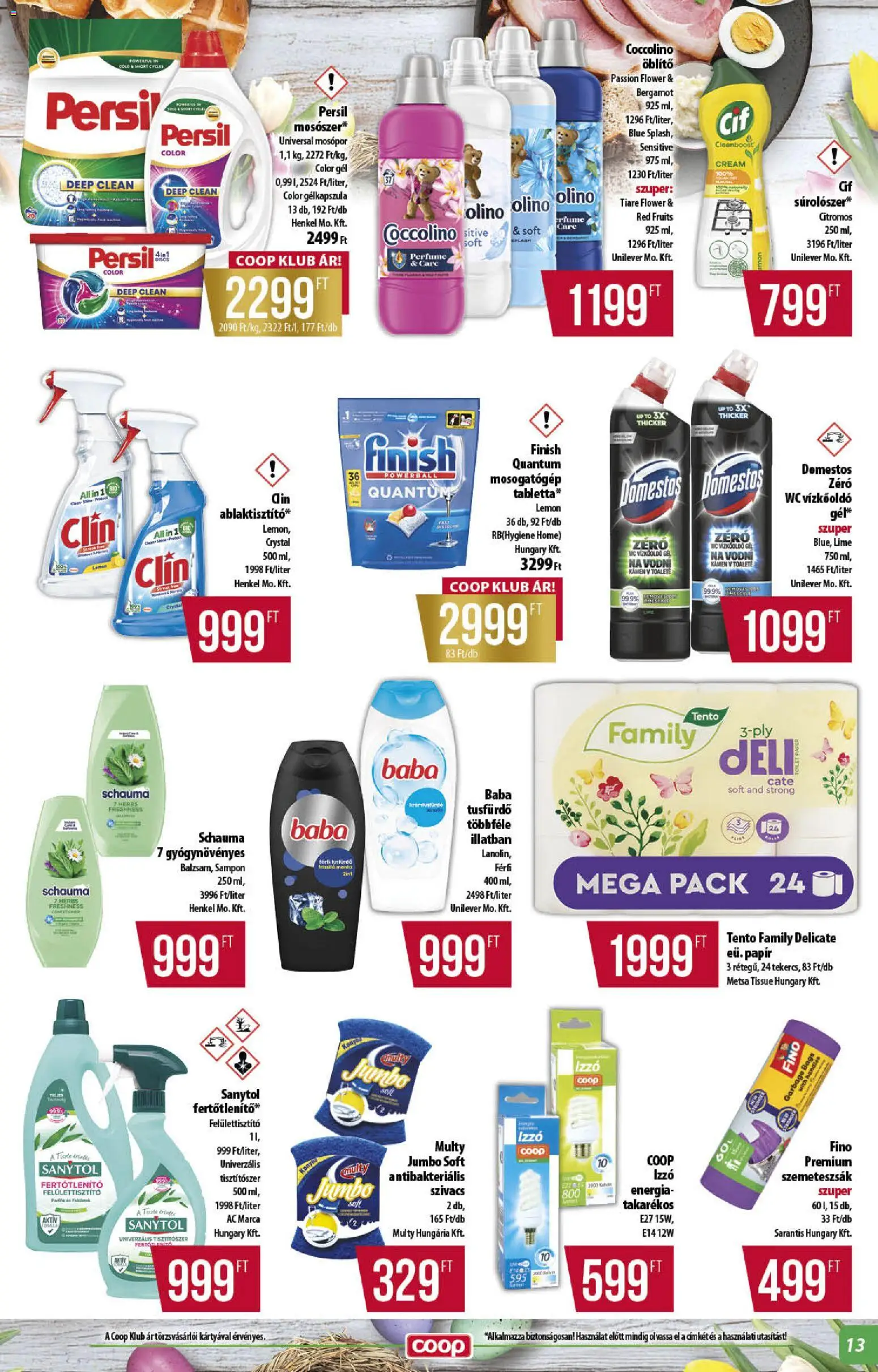 COOP akciós ujság - amely érvényes a következő dátumtól: 26.03.2026 | Oldal: 13 | Termékek: Coccolino, Szemeteszsák, WC, Tusfürdő