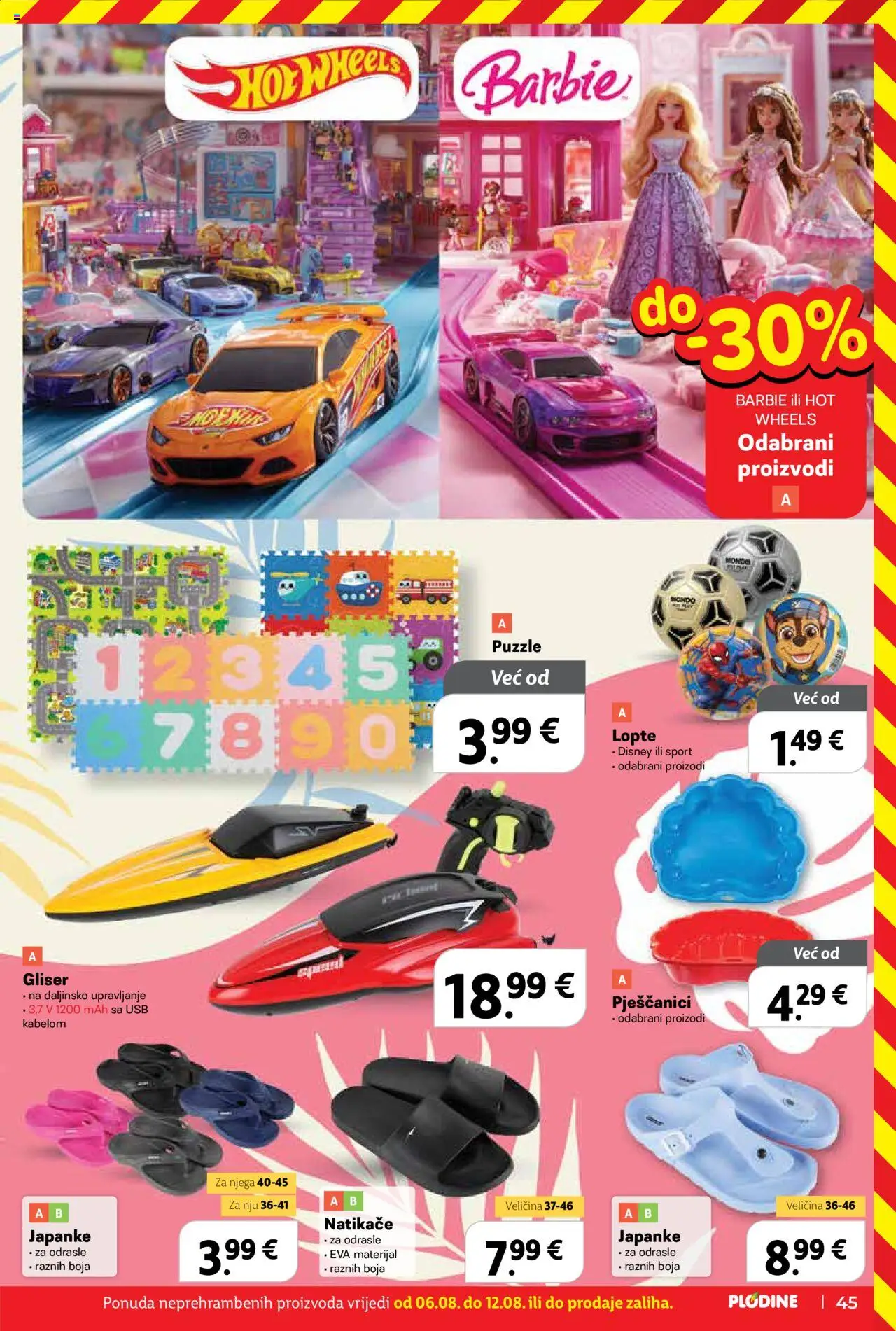 Plodine katalog | vrijedi od 06.08.2025 | Stranica: 45 | Proizvodi: Barbie, Natikače, Japanke, USB