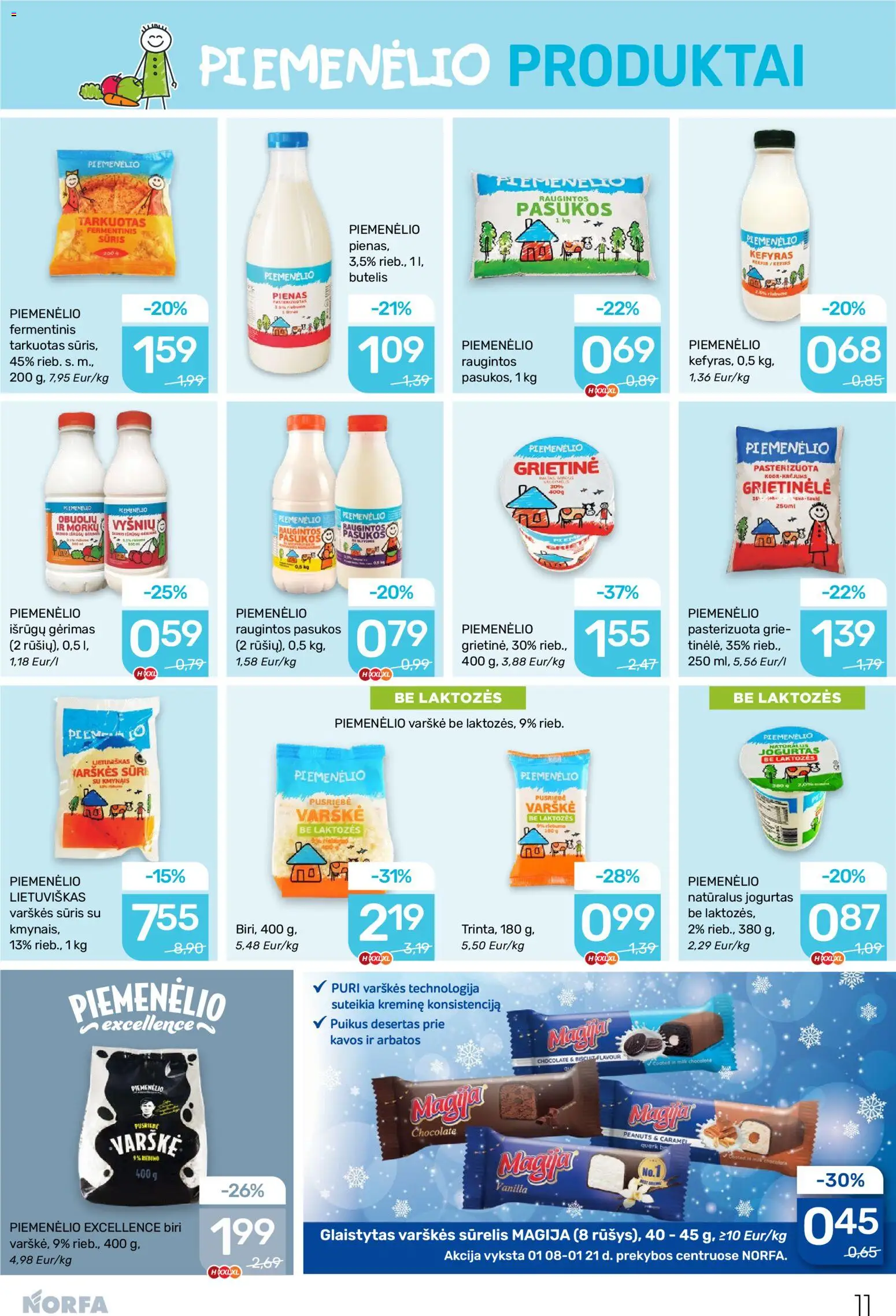 NORFA akcijos nuo 08.01.2026 | Puslapis: 11 | Prekių: Varškės sūris, Sūrelis, Pienas, Grietinė
