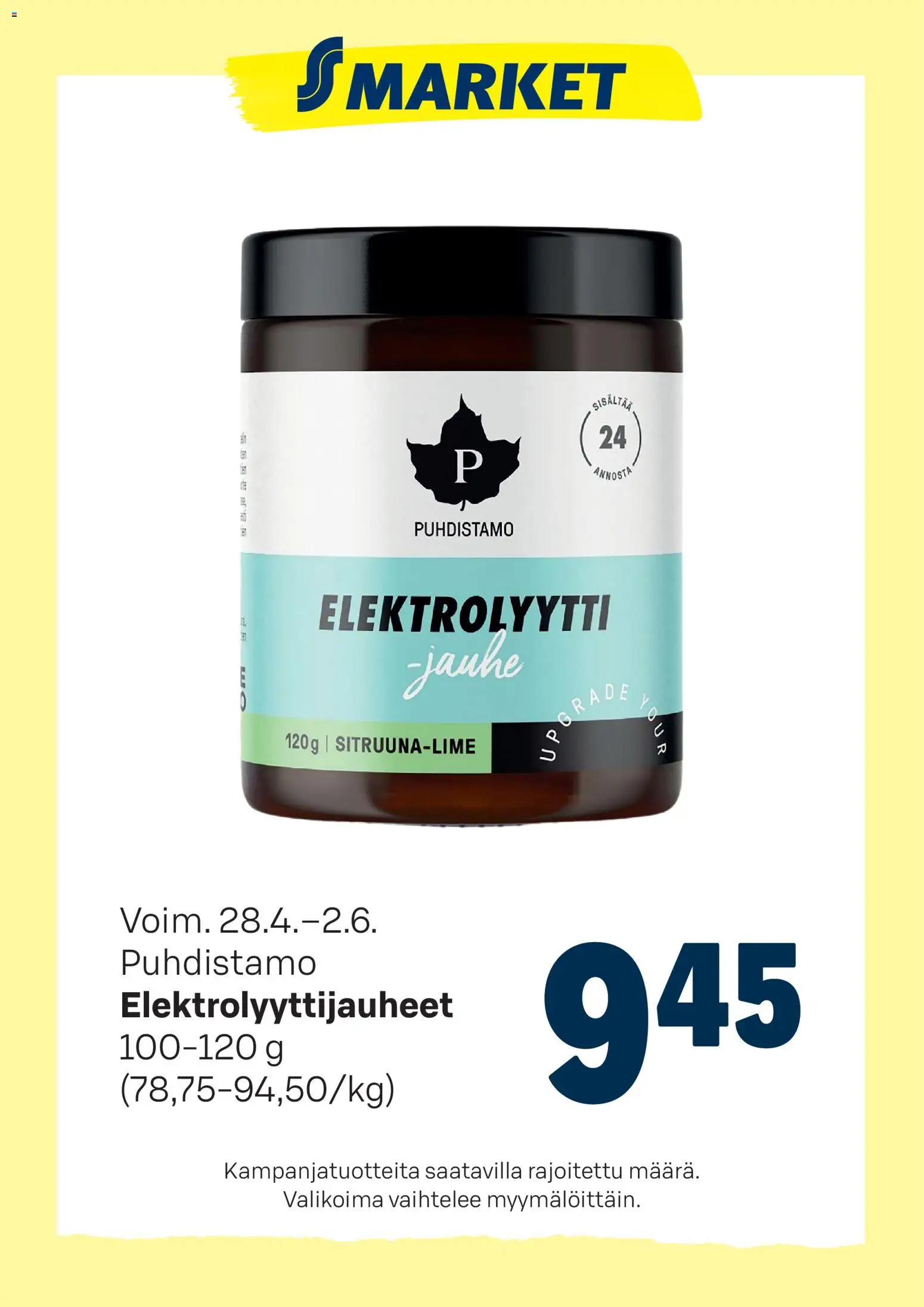 S-market tarjoukset Elektrolyyttijauheet – voimassa 28.04.2026 alkaen | Sivu: 1 | Tuotteet: Jauhe