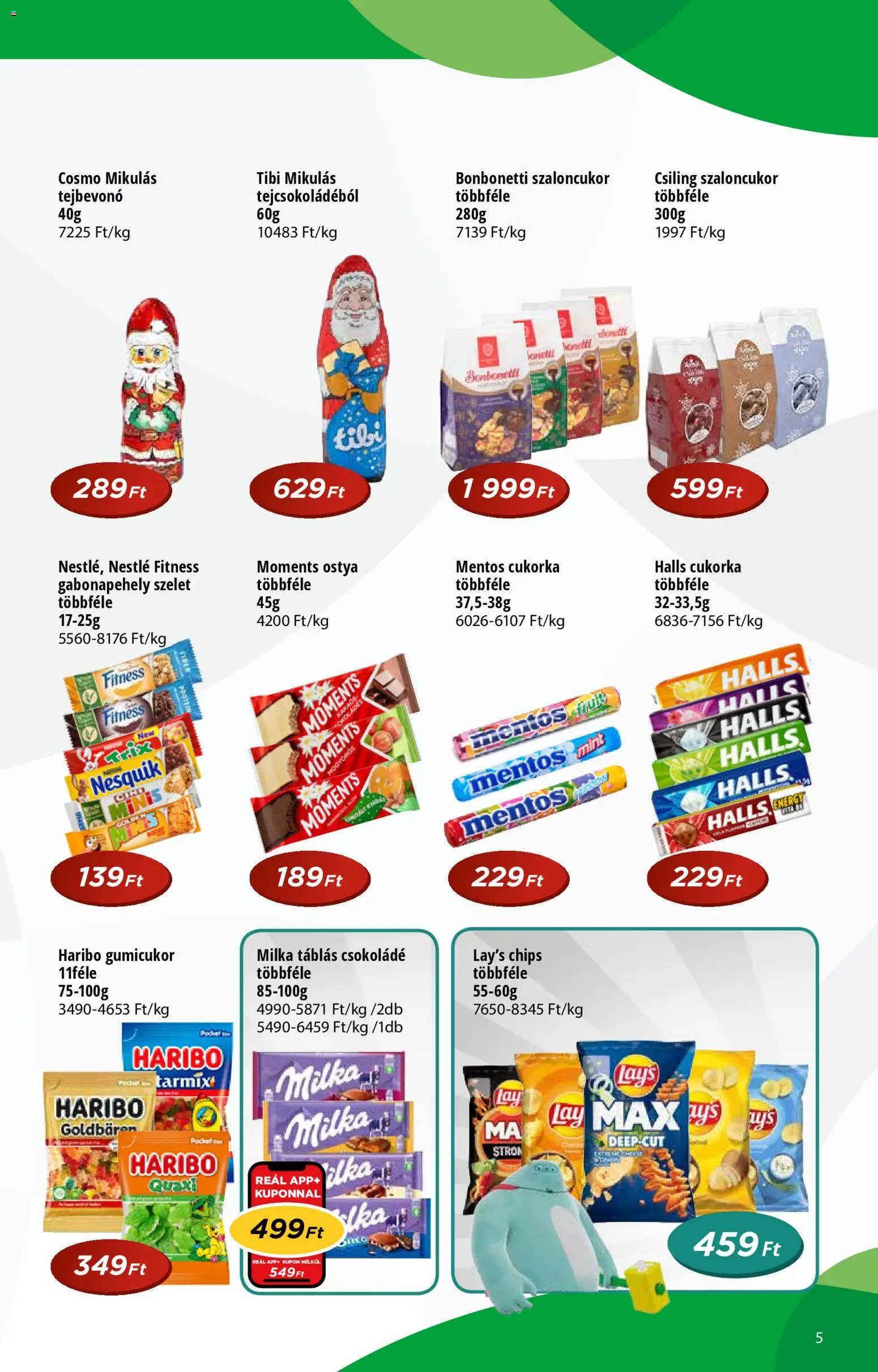 Reál akciós ujság - amely érvényes a következő dátumtól: 26.11.2025 | Oldal: 5 | Termékek: Gumicukor, Szaloncukor, Csokoládé, Cukorka