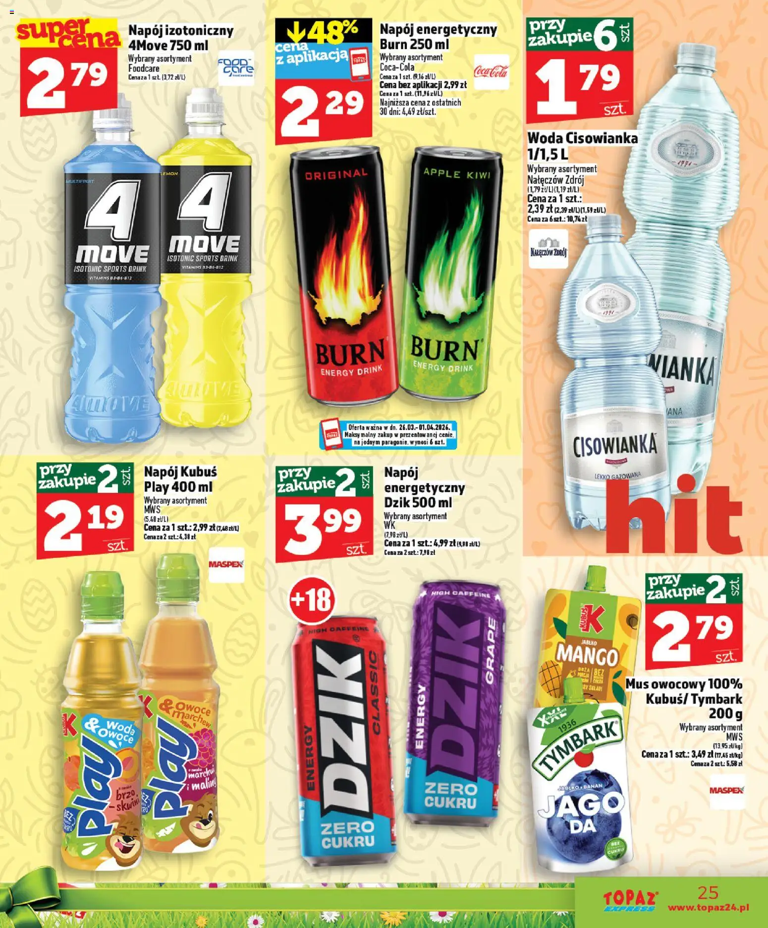 Topaz gazetka - Express od 26.03.2026 | Strona: 25 | Produkty: Mango, Kiwi, Woda, Owoce