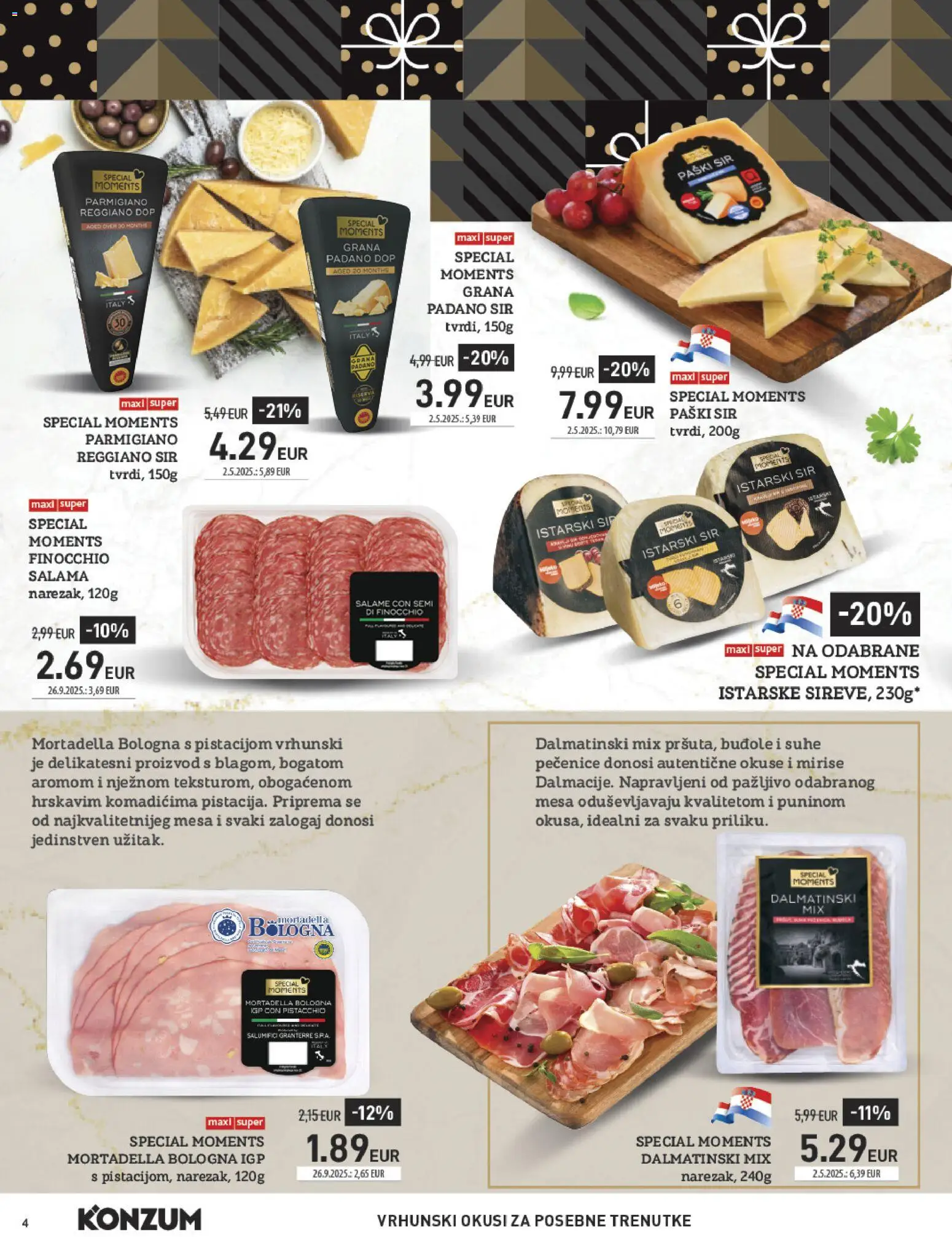 Konzum HR akciós ujság - amely érvényes a következő dátumtól: 10.11.2025 | Oldal: 4 | Termékek: Grana padano, Mortadella
