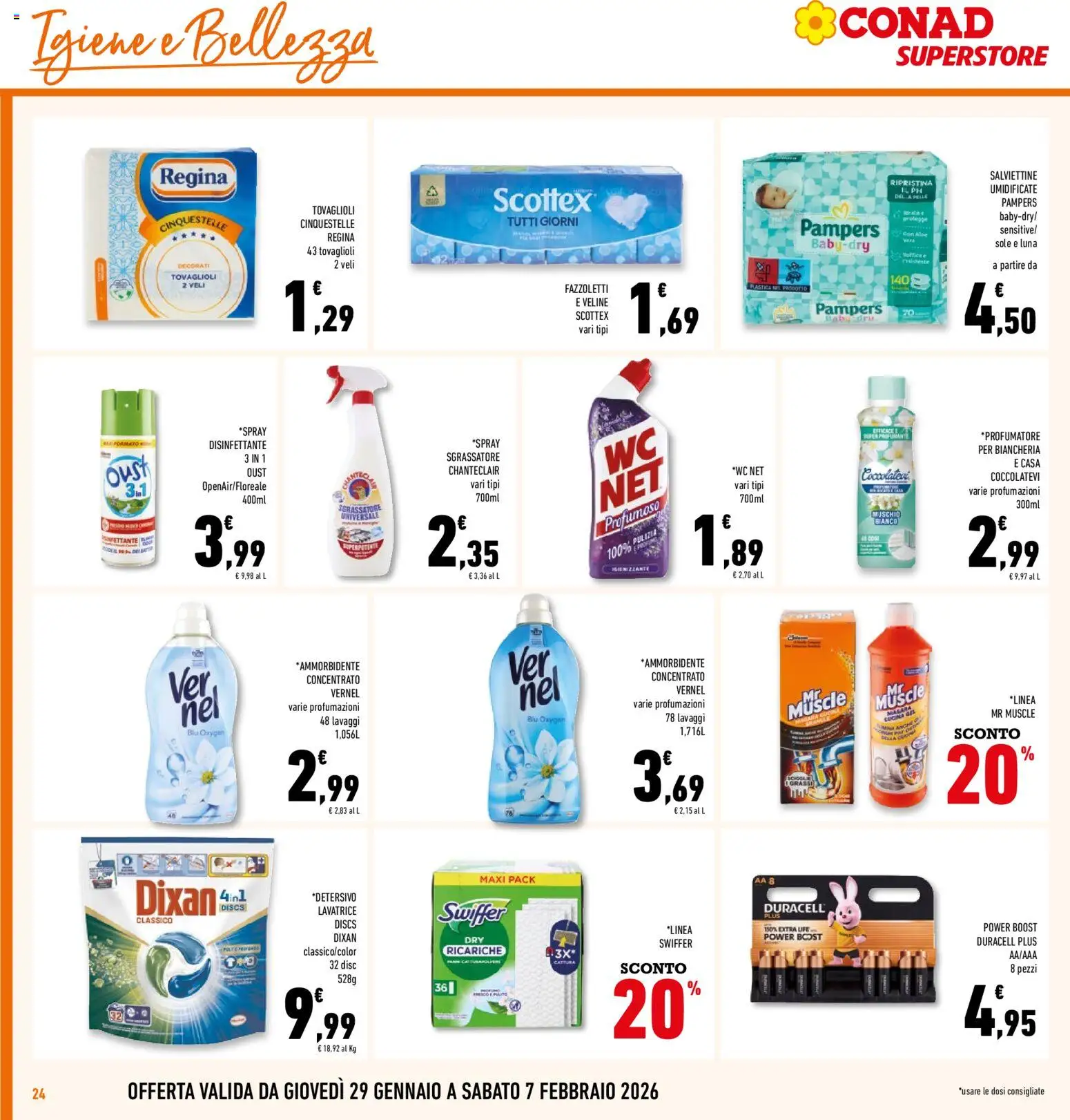 Volantino Conad del 29.01.2026 | Pagina: 24 | Prodotti: Spray disinfettante, Sgrassatore, Lavatrice, WC