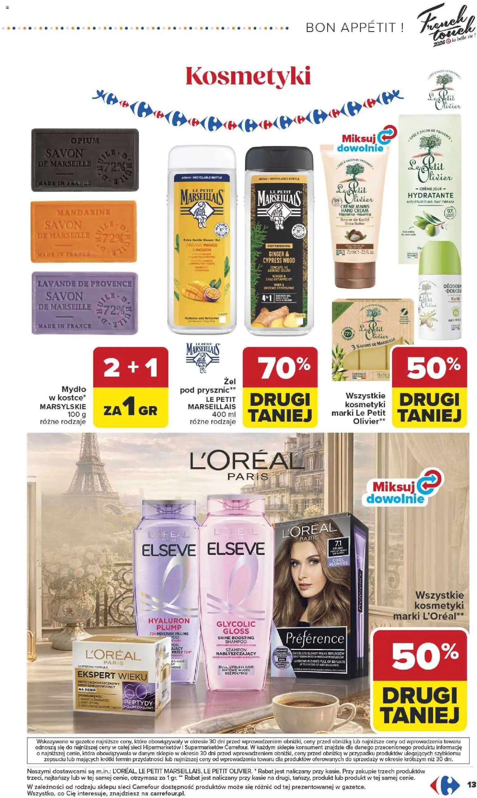 Carrefour gazetka - Bon appétit! od 13.04.2026 | Strona: 13 | Produkty: Kosmetyki, Szampon, Mydło, Krem