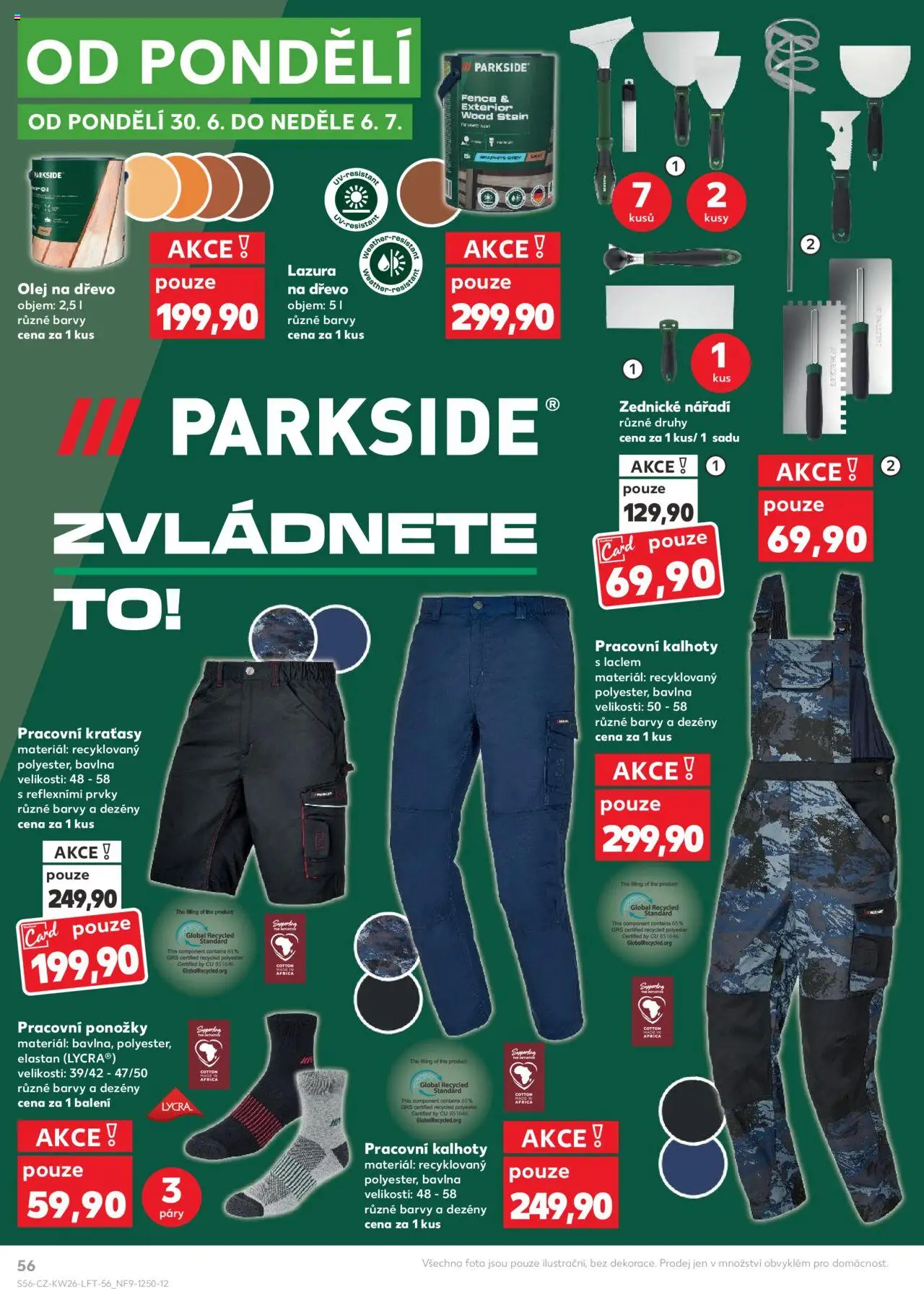Kaufland leták od 25.06.2025 | Strana: 56 | Produkty: Kraťasy, Ponožky, Olej, Lazura na dřevo