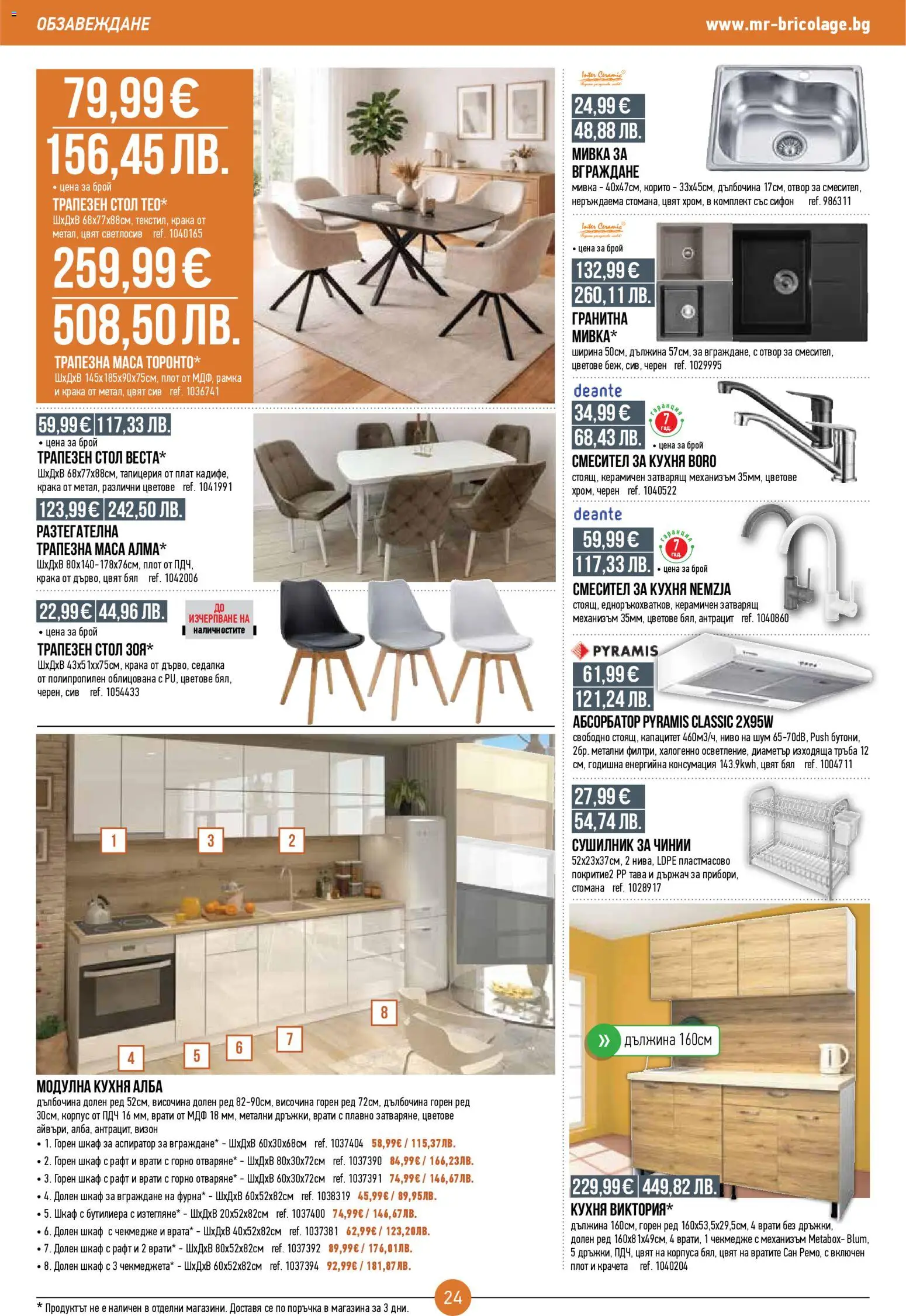 {H1} | Страница: 24 | Продукти: Сушилник, Тава, Плот, Стол