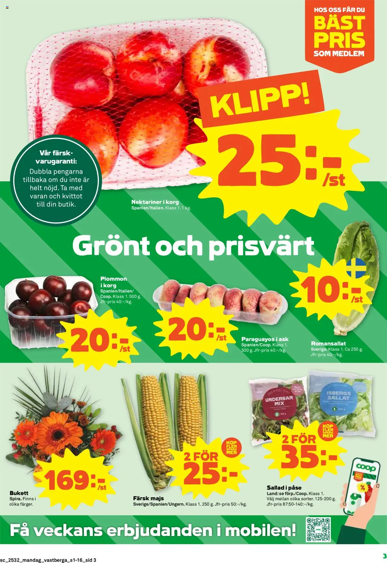 Stora Coop reklamblad aktuell från 04.08.2025 | Sida: 3 | Produkter: Korg, Plommon, Sallad, Majs