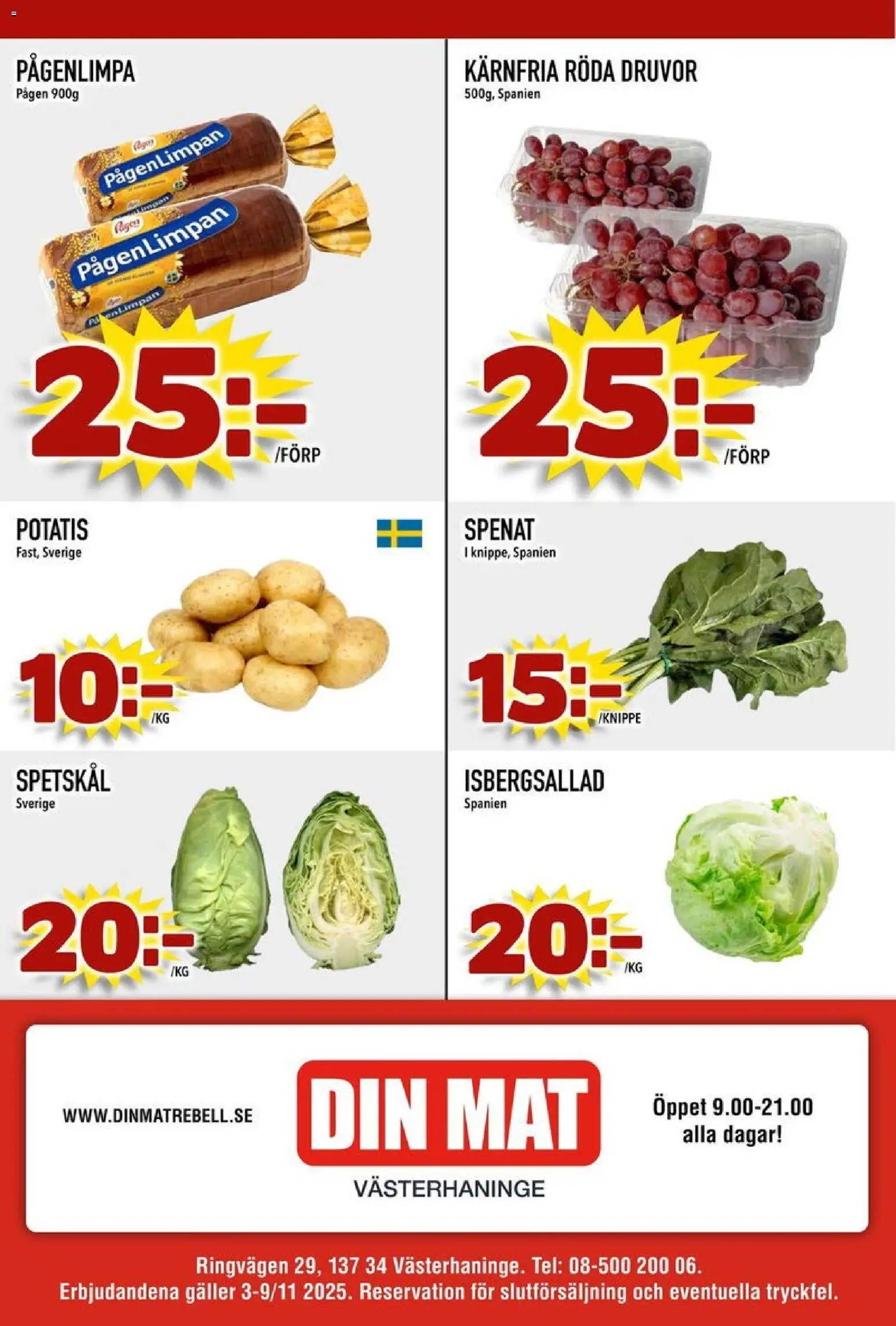 Din Mat reklamblad aktuell från 03.11.2025 | Sida: 8 | Produkter: Galler, Spenat, Potatis