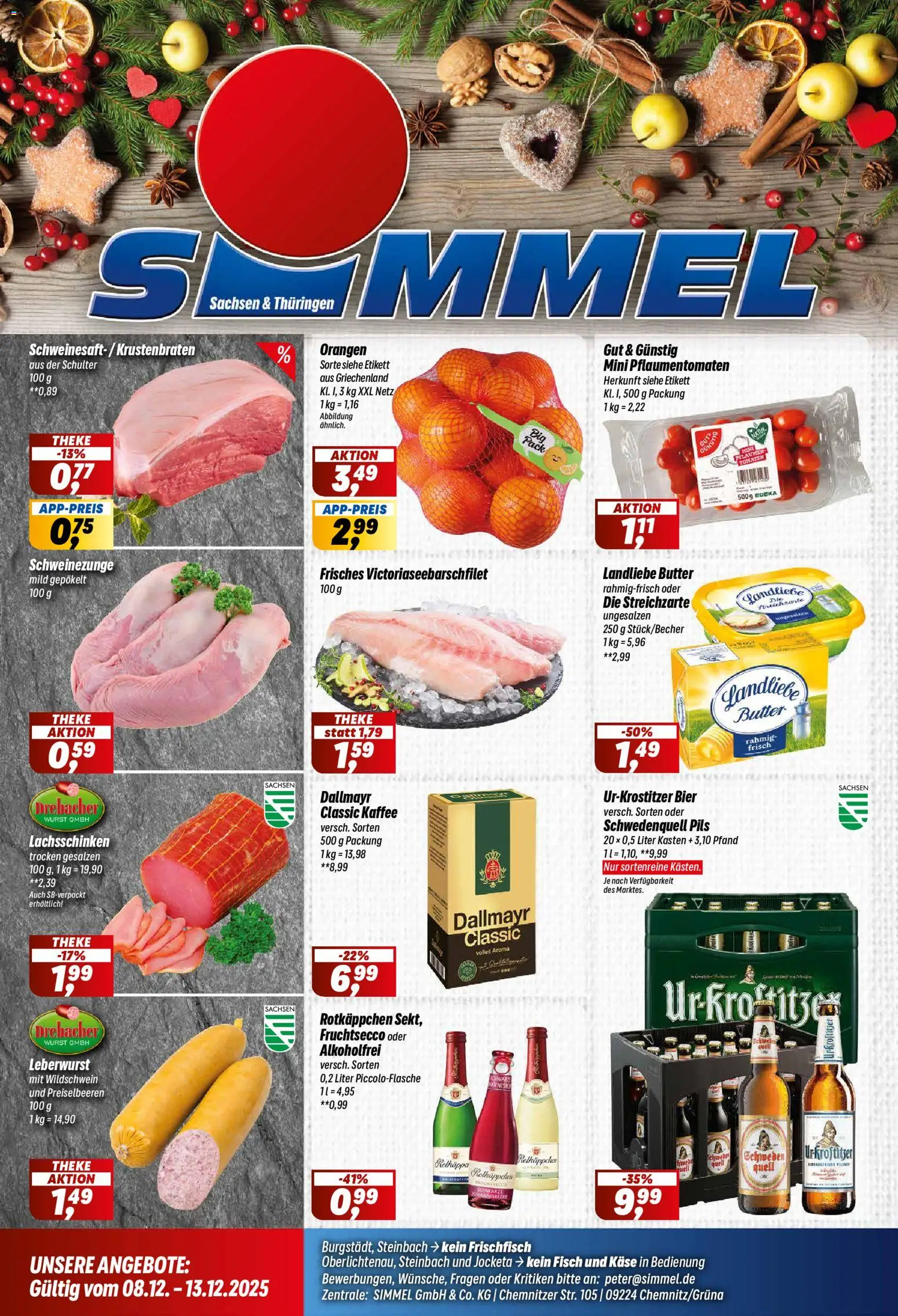 Simmel Prospekt 	 – gültig ab 08.12.2025 | Seite: 1 | Produkte: Landliebe butter, Krustenbraten, Fruchtsecco, Wurst