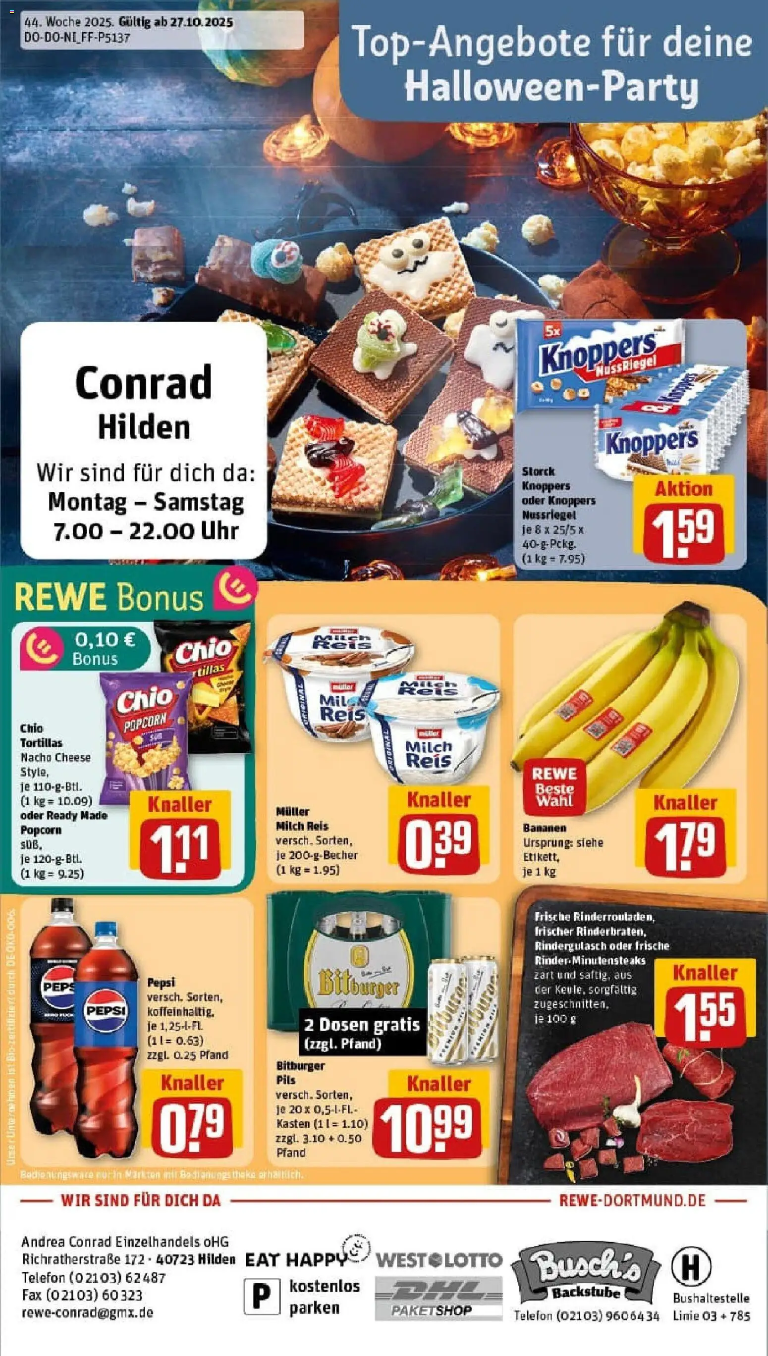 Rewe prospekt Hilden	 – gültig ab 26.10.2025 | Seite: 1 | Produkte: Milch, Knoppers, Pepsi, Telefon