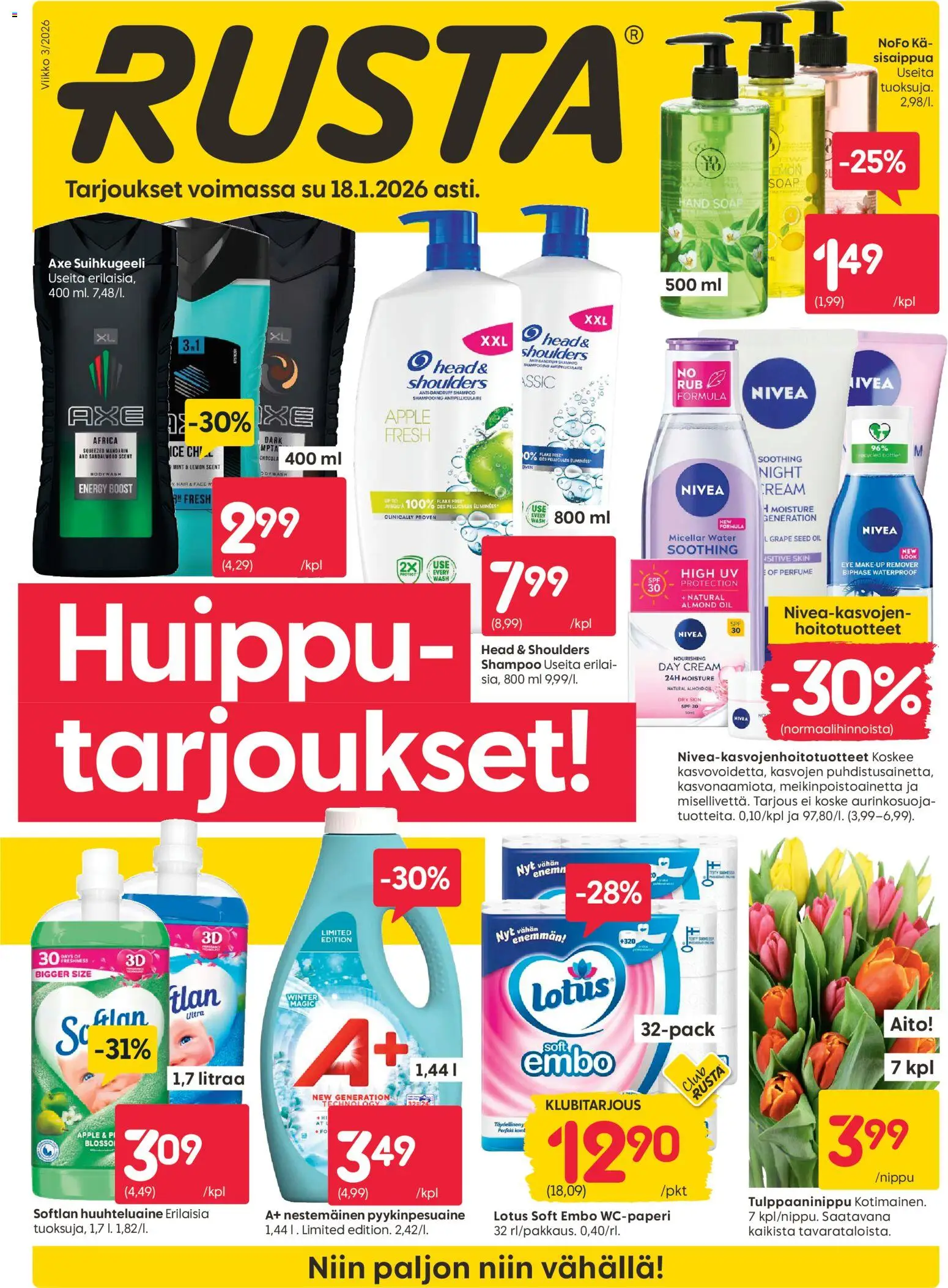 Rusta tarjoukset – voimassa 12.01.2026 alkaen | Sivu: 1 | Tuotteet: Shampoo, Suihkugeeli, Huuhteluaine