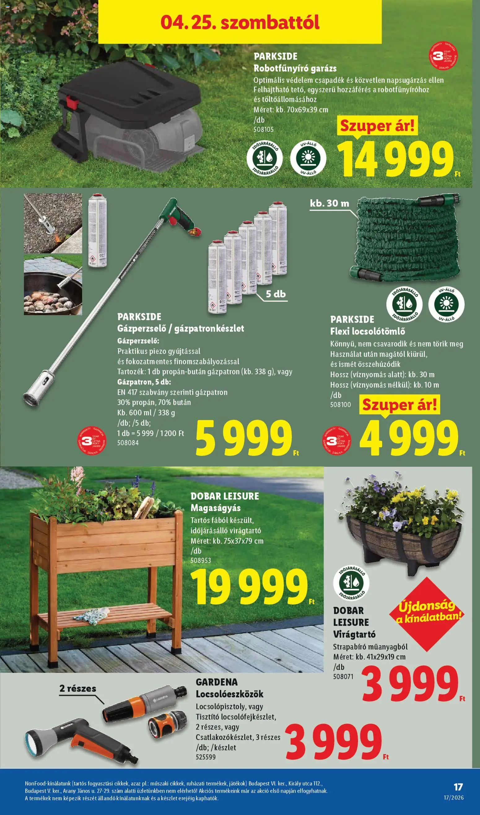 Lidl akciós ujság - amely érvényes a következő dátumtól: 23.04.2026 | Oldal: 17 | Termékek: Parkside, Virágtartó, Robot, Locsolótömlő