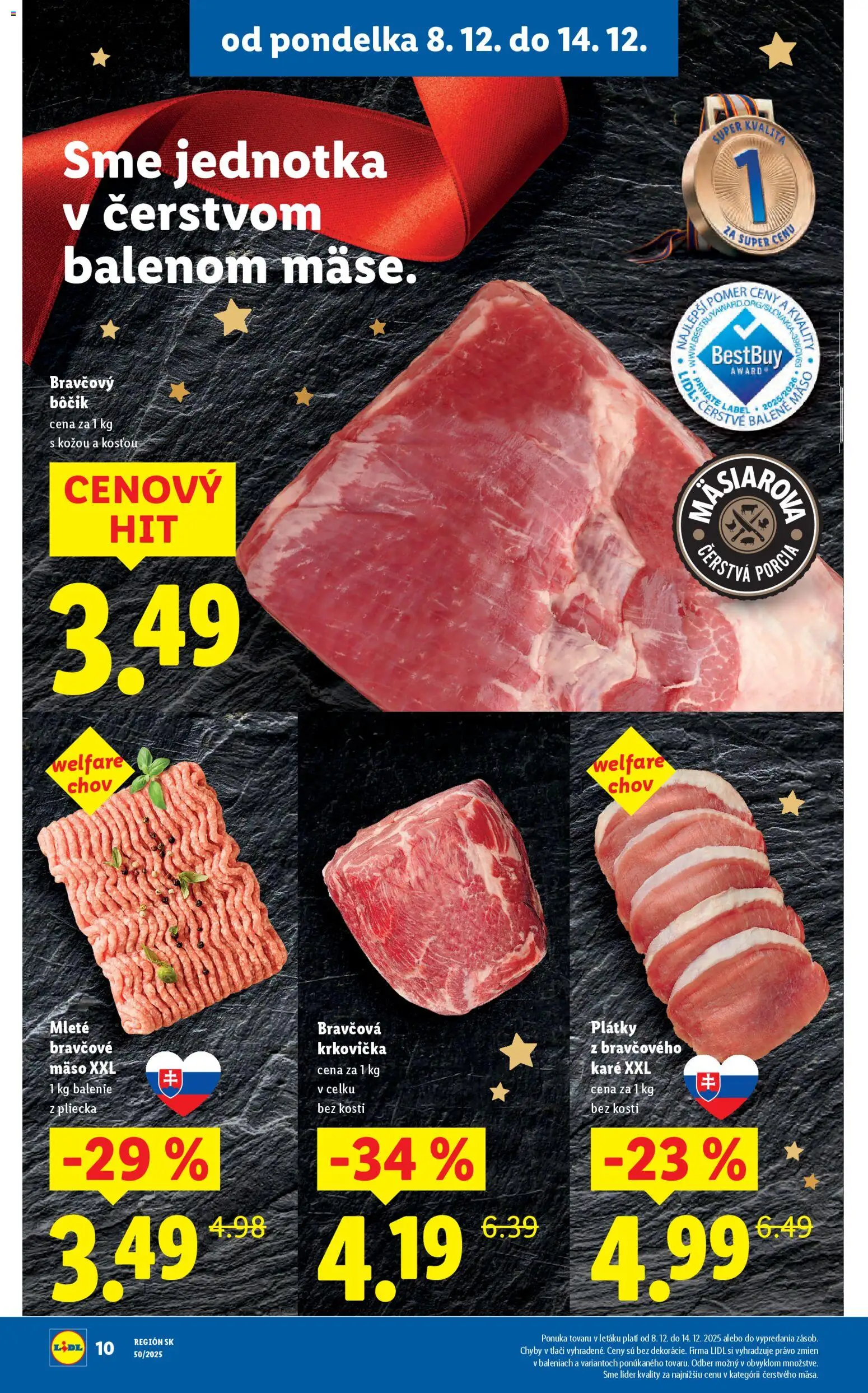 Nové Lidl akcie – leták je platný od 08.12.2025 | Strana: 14 | Produkty: Bravčová krkovička, Bravčový bôčik, Krkovička, Bravčové mäso