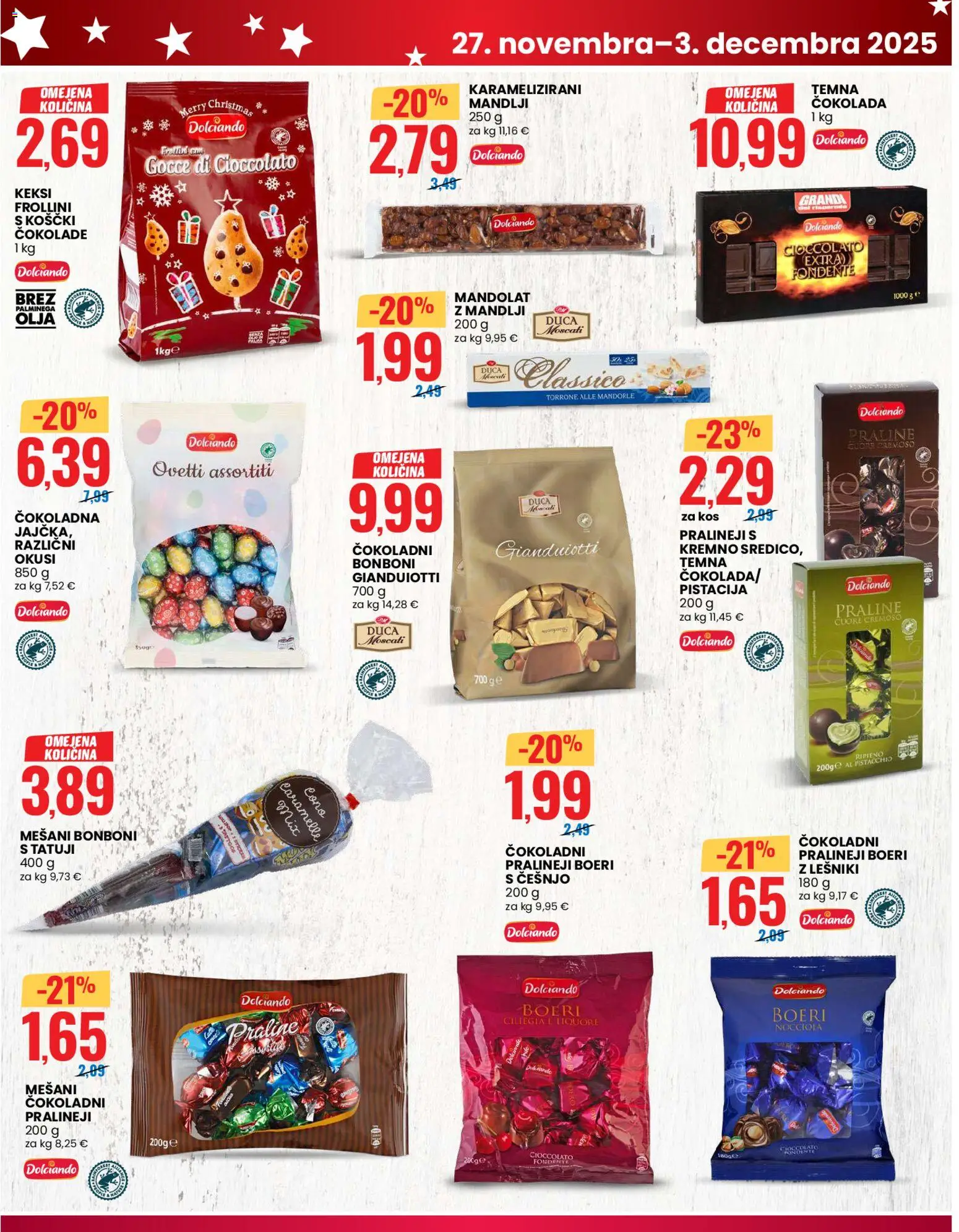 Novi Eurospin katalog ponudbe – veljaven od 27.11.2025 | Stran: 3 | Izdelki: Keksi, Bonboni, Mandlji, Cokolada