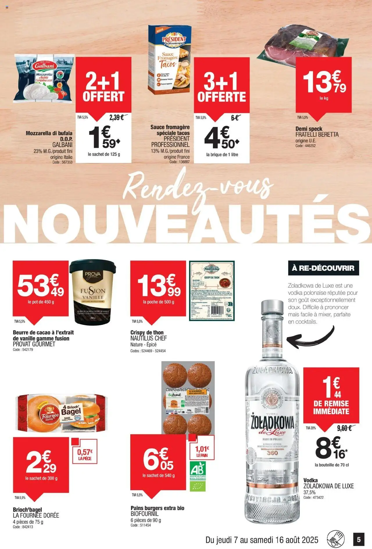  | Page: 5 | Produits: Vodka, Sauce fromagère, Mais, Emmental