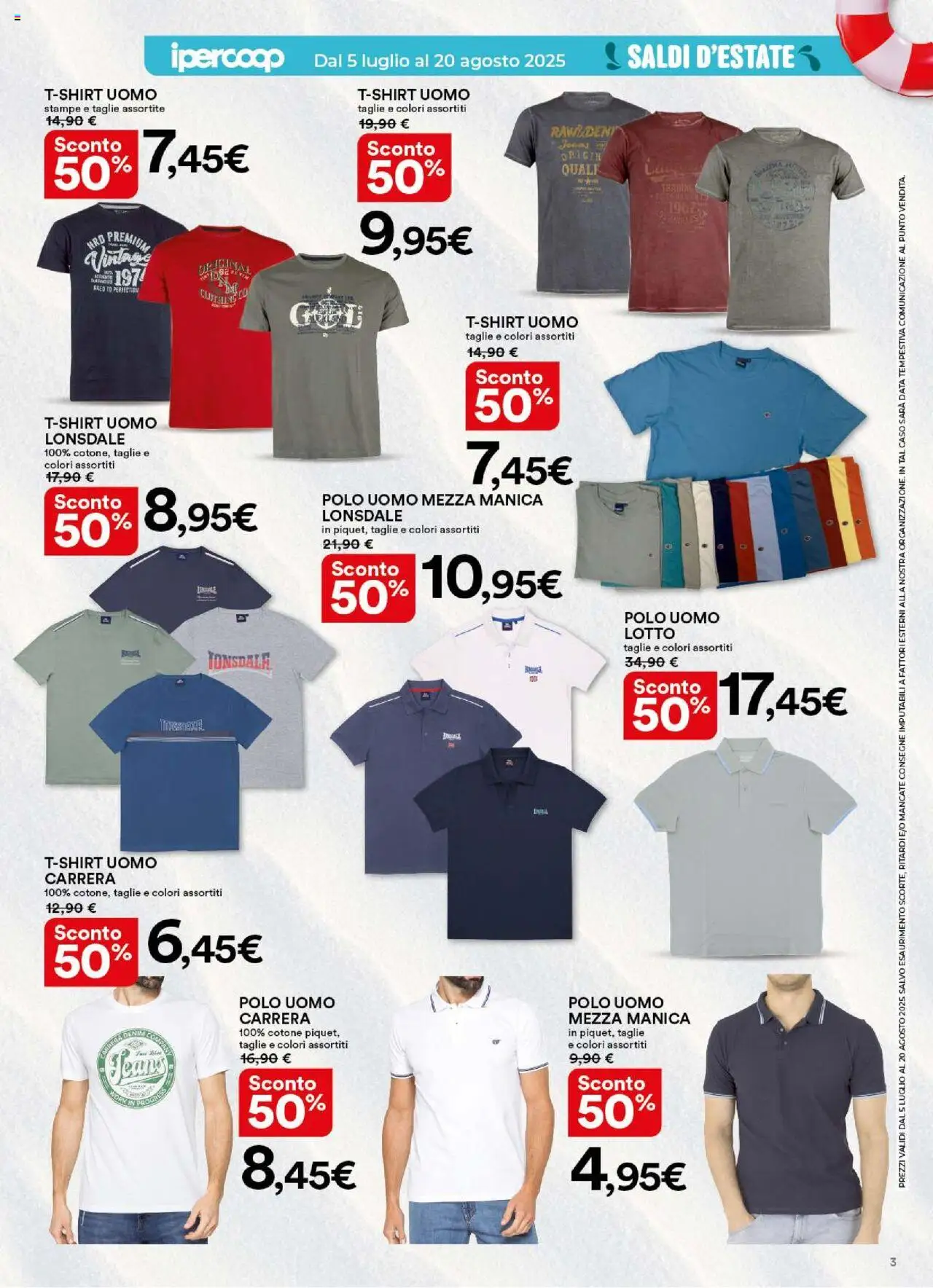 Volantino Ipercoop del 05.07.2025 | Pagina: 3 | Prodotti: T-shirt, Jeans, Data, Polo