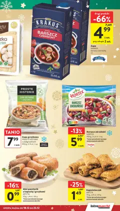 Pogląd oferty "Intermarche Gazetka" - ważna od 18.12.2025 | Strona: 21 | Produkty: Barszcz, Kapusta, Barszcz ukraiński, Zupa