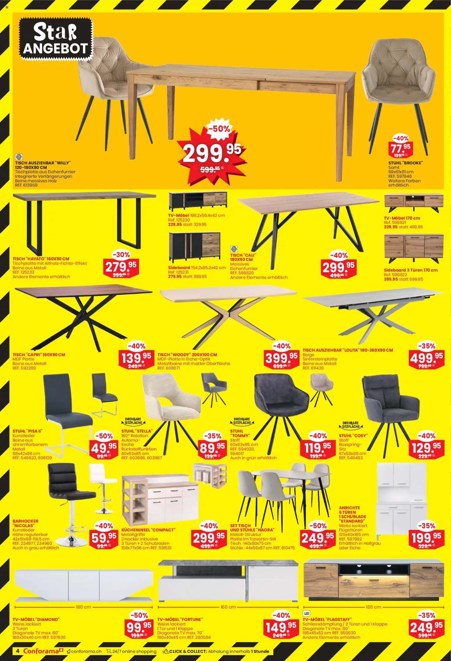 Conforama Aktionen – gültig ab 29.10.2025 | Seite: 4 | Produkte: Tisch, Hocker, TV, Barhocker
