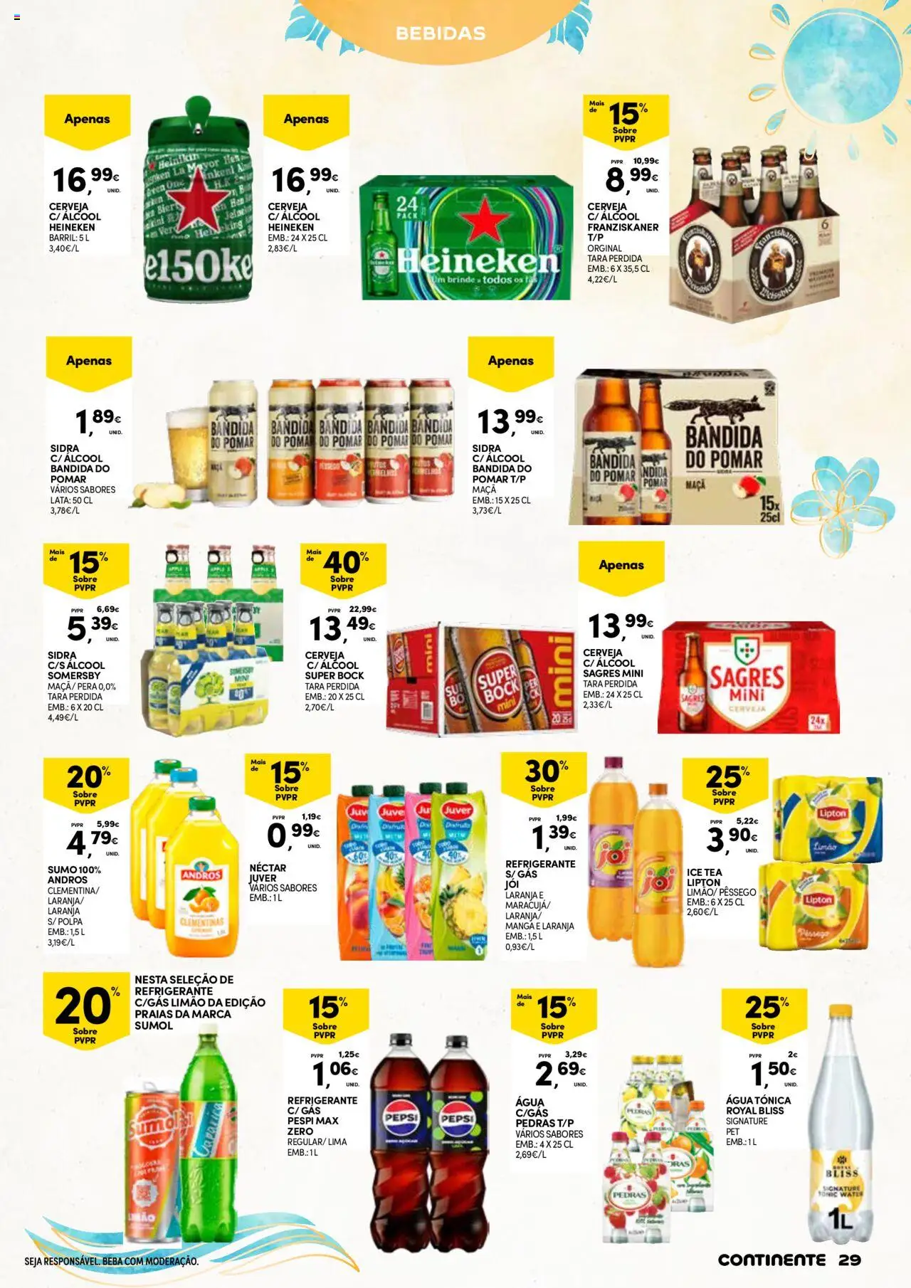 Continente - Verão │ válido de 17.06.2025 | Página: 29 | Produtos: Agua, Sumo, Cerveja, Soda