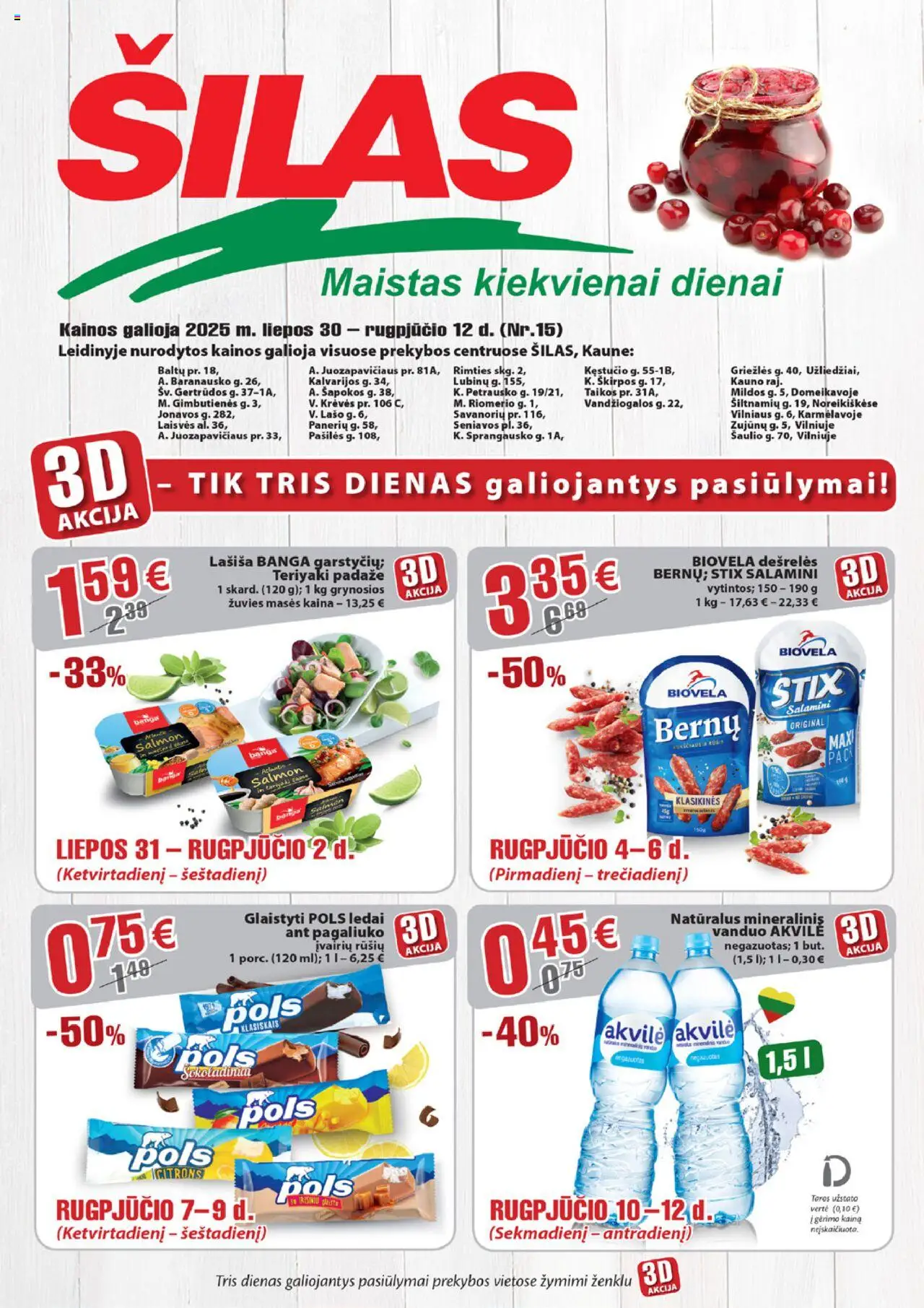 Šilas - Leidinys│galioja nuo 30.07.2025 | Puslapis: 1 | Prekių: Ledai, Dešrelės, Mineralinis vanduo