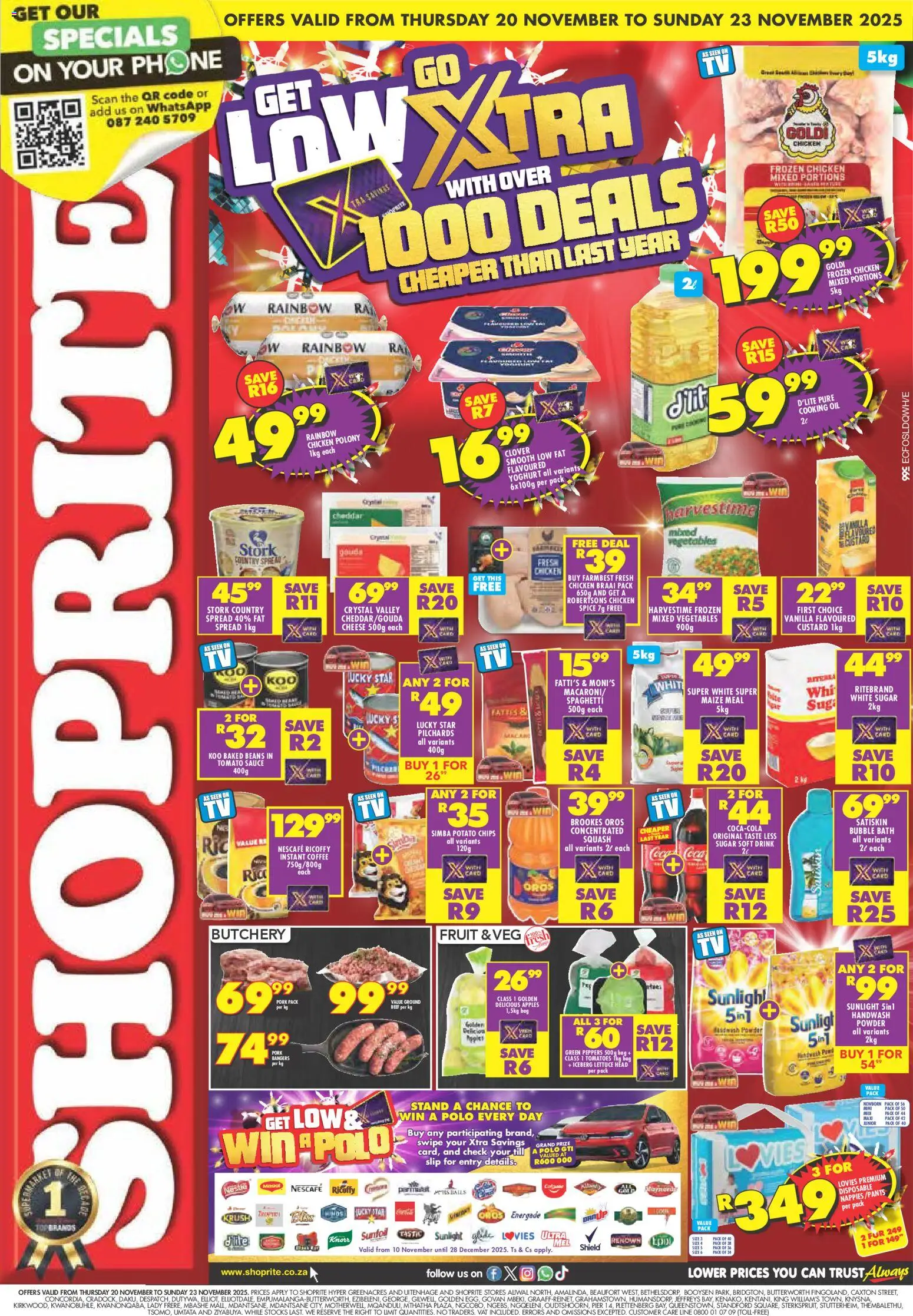 New Shoprite catalogue – valid from 20.11.2025 | Page: 1 | Products: Bag, Squash, Tomato sauce, Nappies