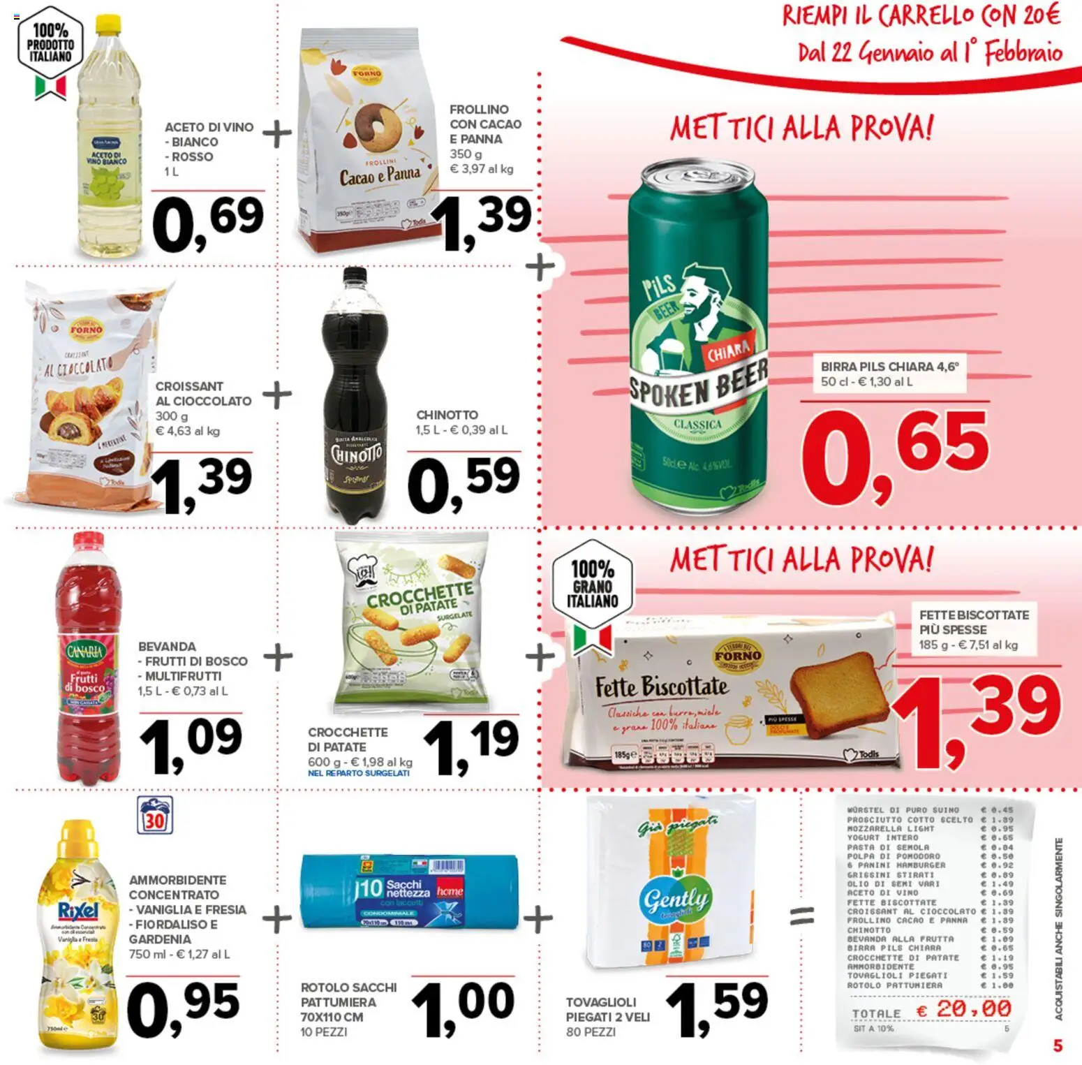 Volantino Todis del 22.01.2026 | Pagina: 5 | Prodotti: Cioccolato, Aceto, Forno, Fette biscottate