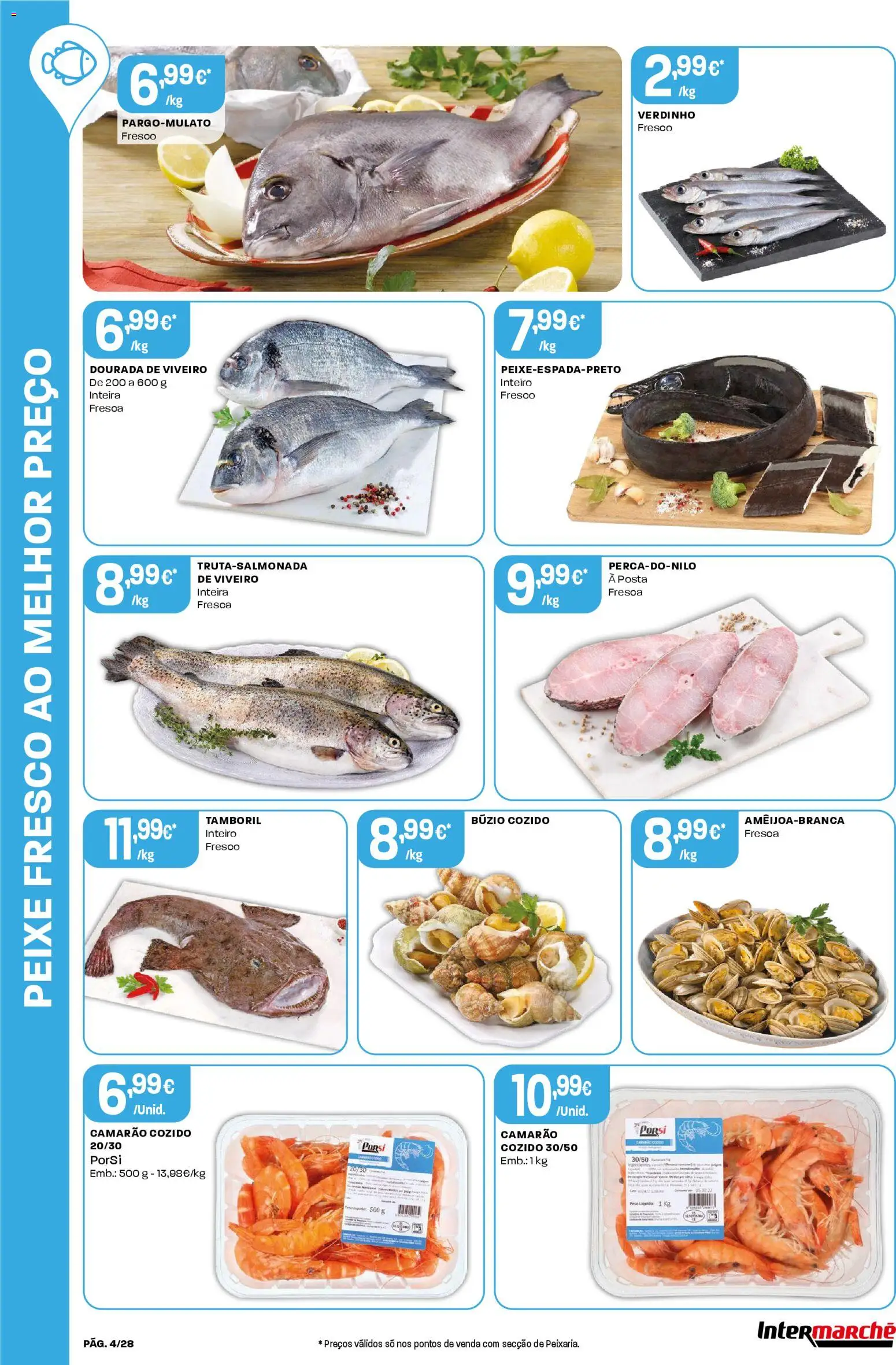 Intermarché Folheto Contact │ válido de 06.11.2025 | Página: 4 | Produtos: Dourada, Camarão, Tamboril, Peixe