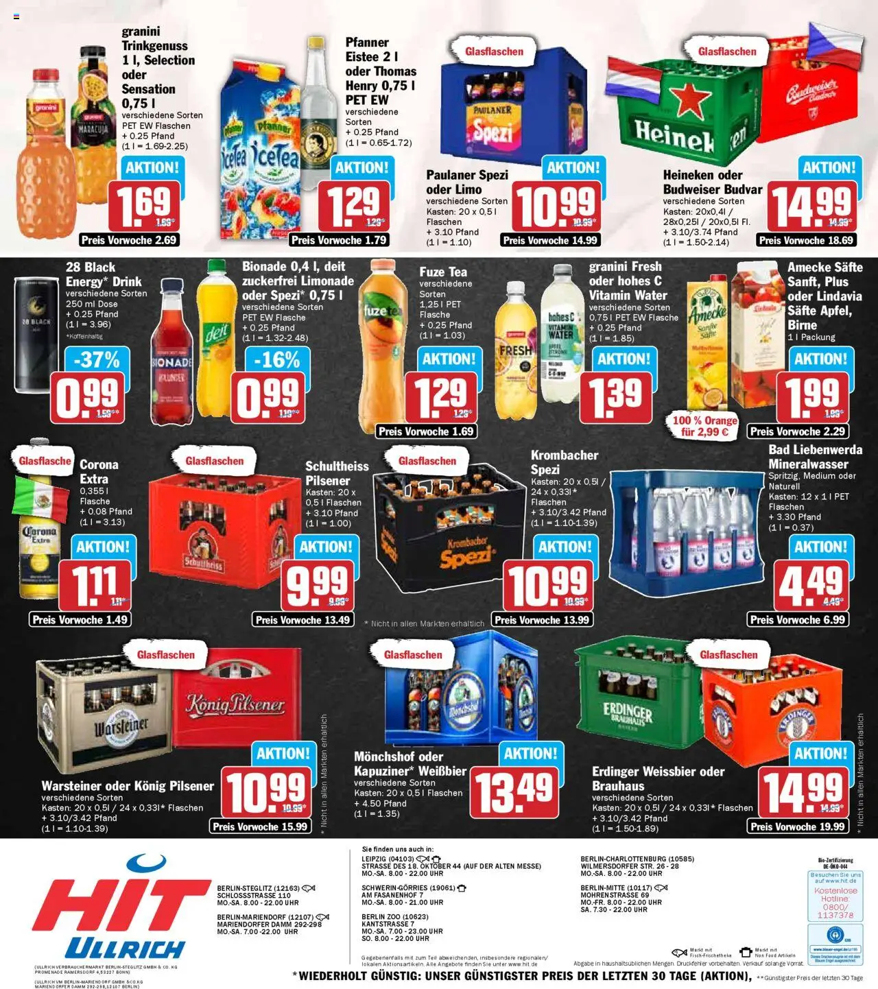 HIT - Berlin - gültig ab dem 11.08.2025 | Seite: 18 | Produkte: Fuze tea, Weißbier, Mineralwasser, Krombacher