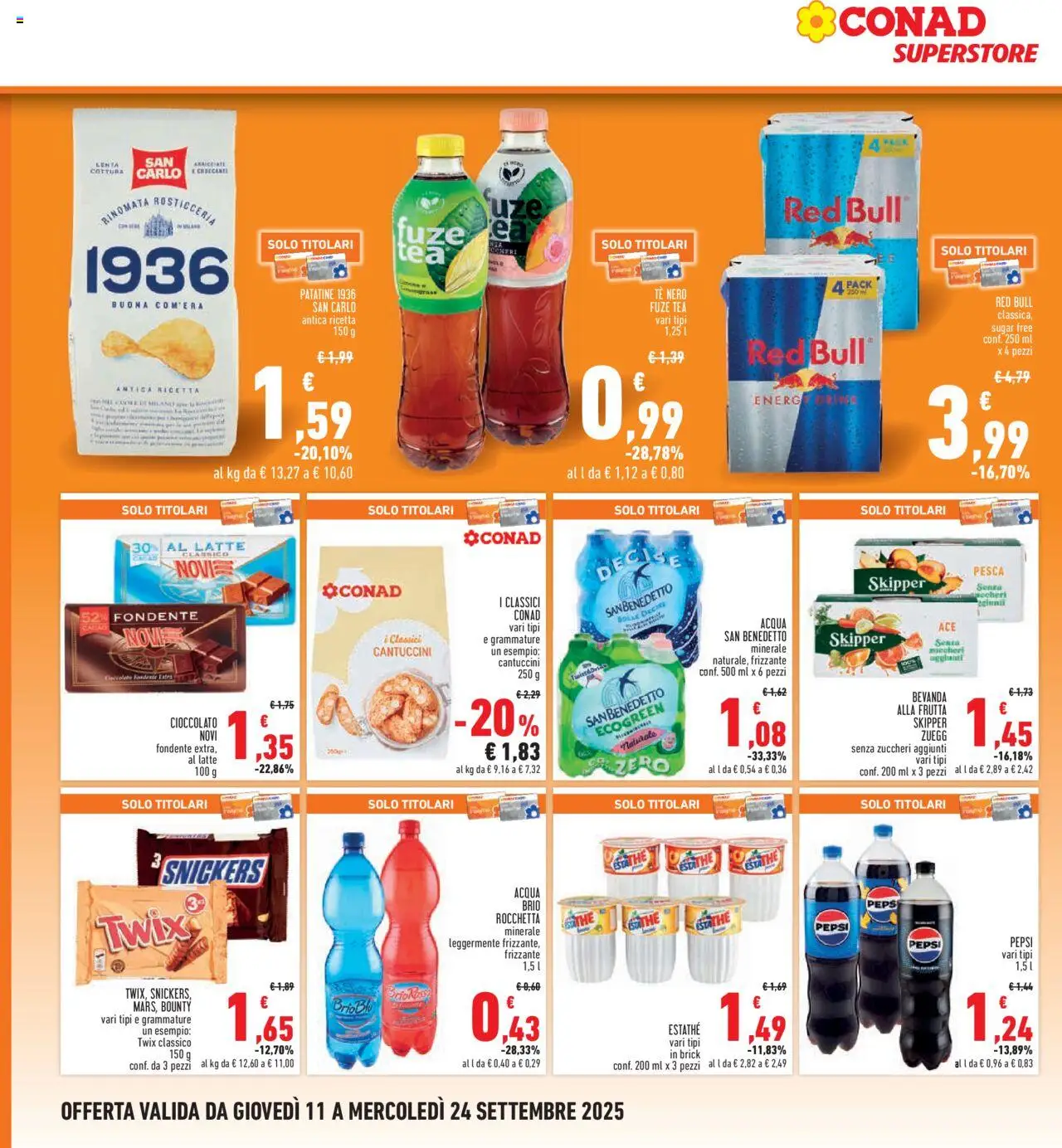 Volantino Conad del 11.09.2025 | Pagina: 24 | Prodotti: Patatine, Frutta, Pesca, Pepsi