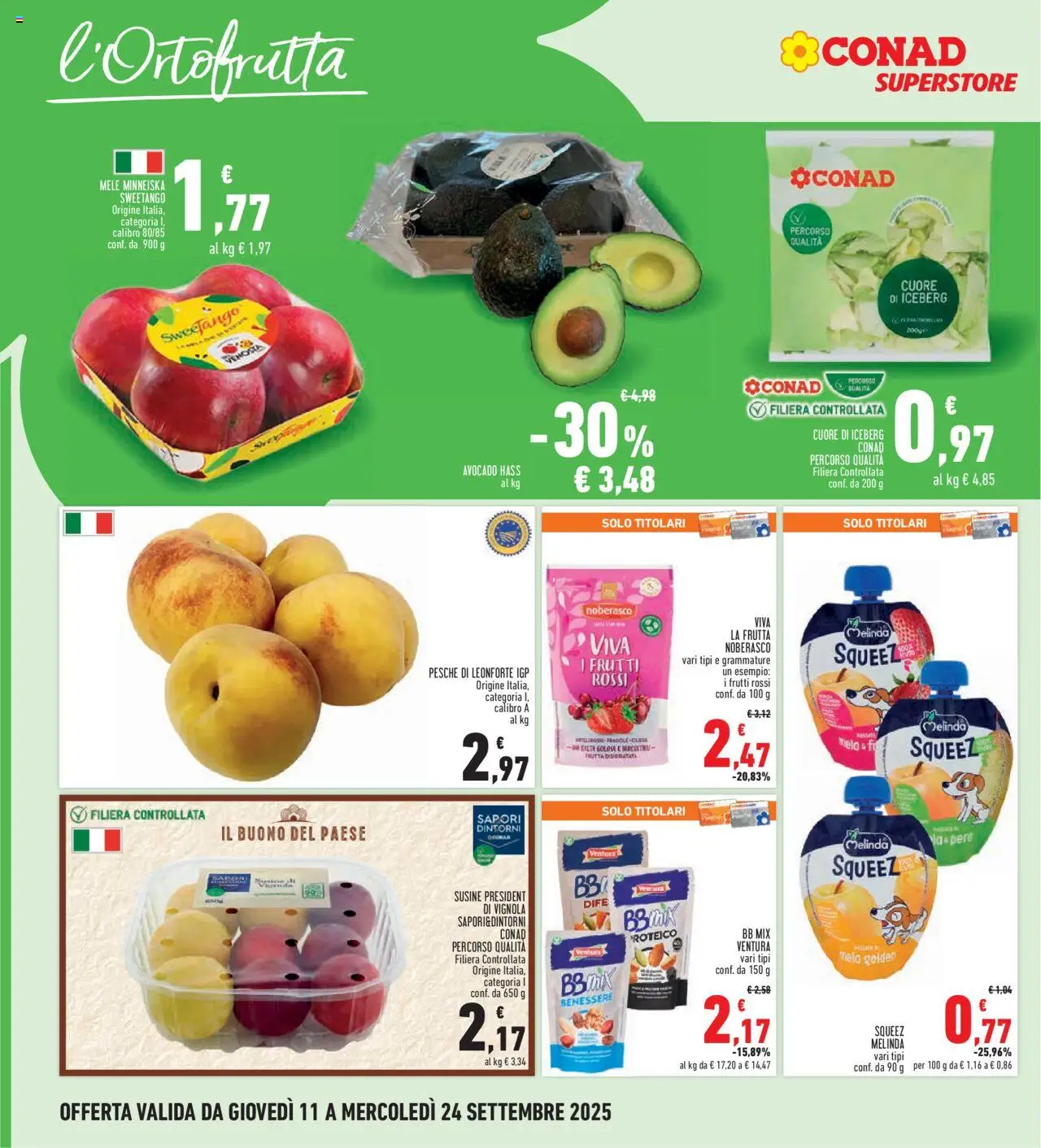 Volantino Conad del 11.09.2025 | Pagina: 6 | Prodotti: Mele, Avocado, Frutta, Susine