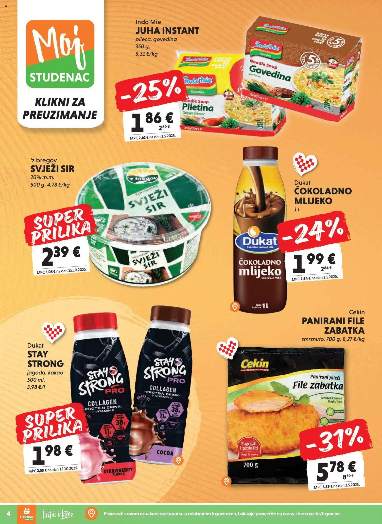 Studenac katalog | vrijedi od 18.02.2026 | Stranica: 4 | Proizvodi: Piletina, Govedina, Svježi sir, Kakao
