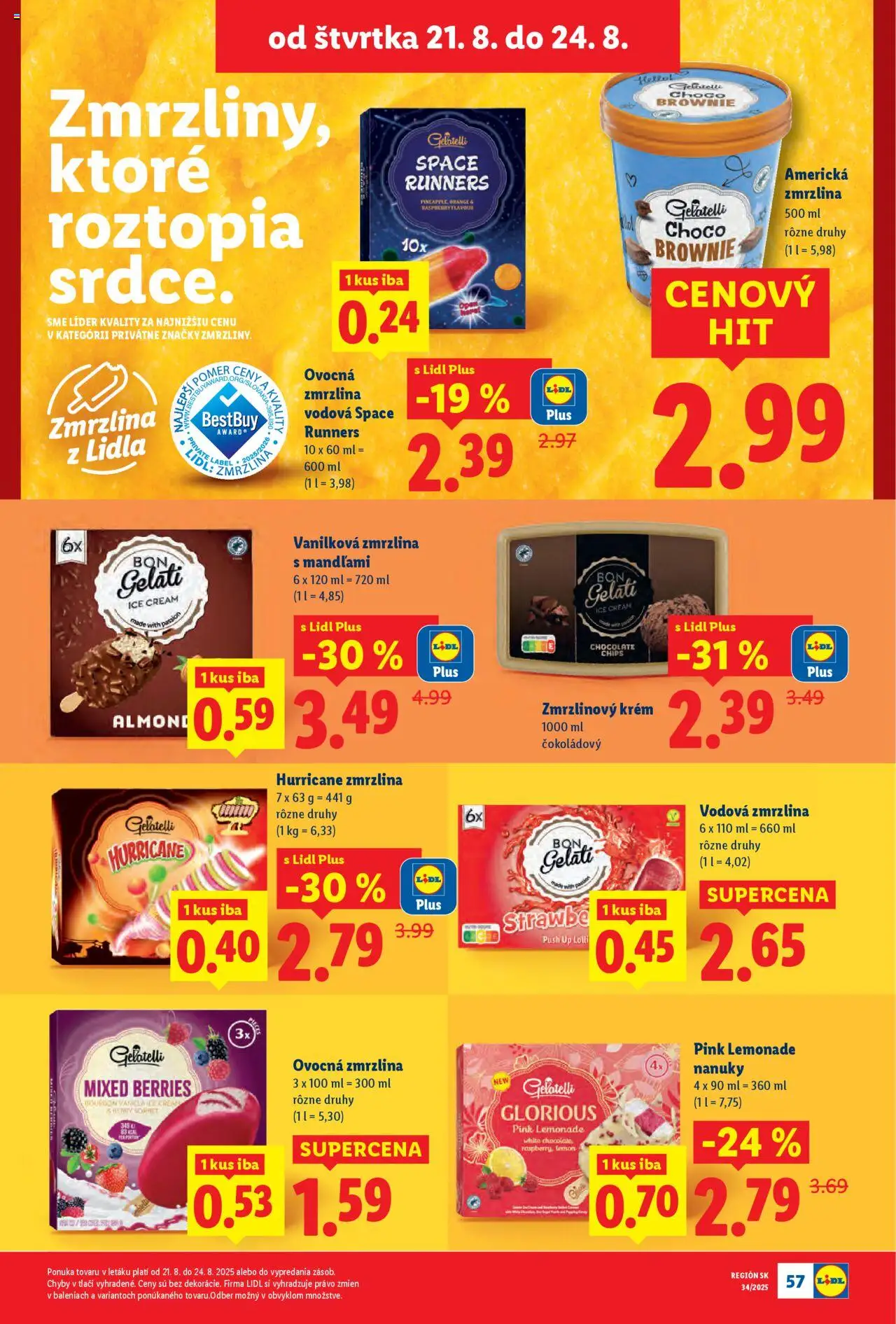 Lidl leták │ platný od 18.08.2025 | Strana: 77 | Produkty: Pás, Zmrzlina, Sorbet, Krém