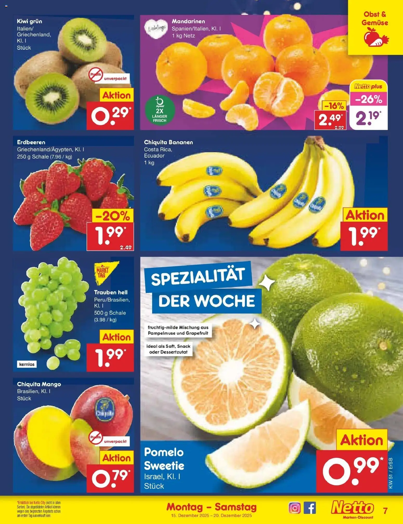 Netto Marken-Discount prospekt Nordhausen	 – gültig ab 15.12.2025 | Seite: 11 | Produkte: Grapefruit, Gemüse, Obst, Mango