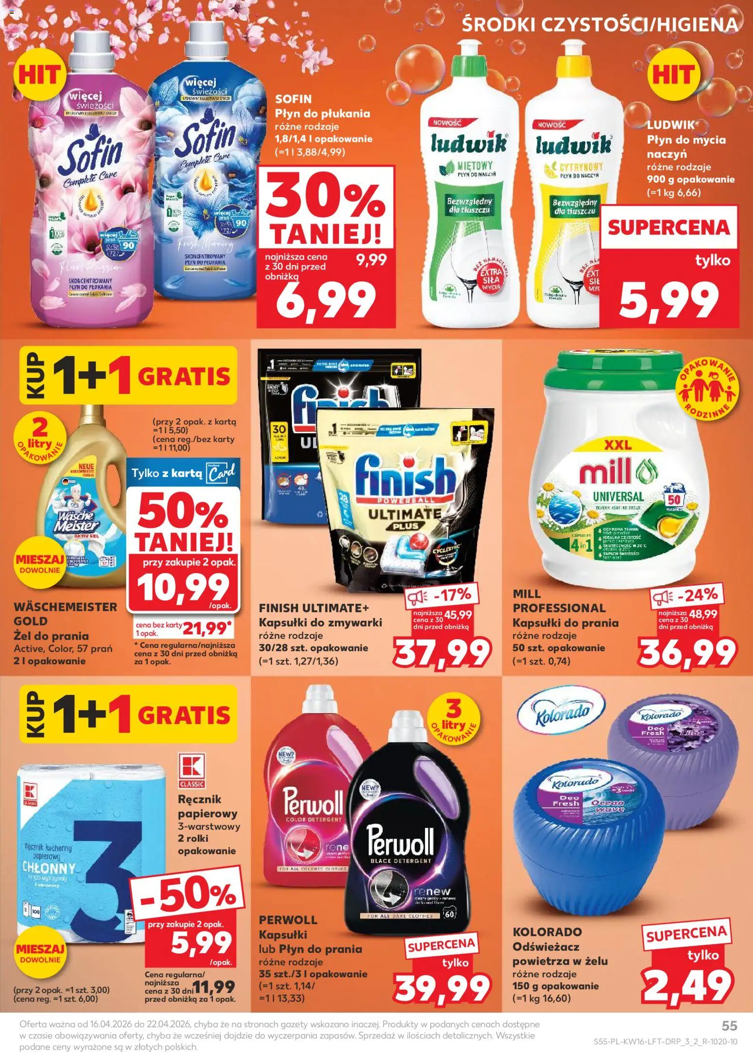 Kaufland gazetka od 16.04.2026 | Strona: 55 | Produkty: Odświeżacz, Kapsułki do prania, Finish, Detergent