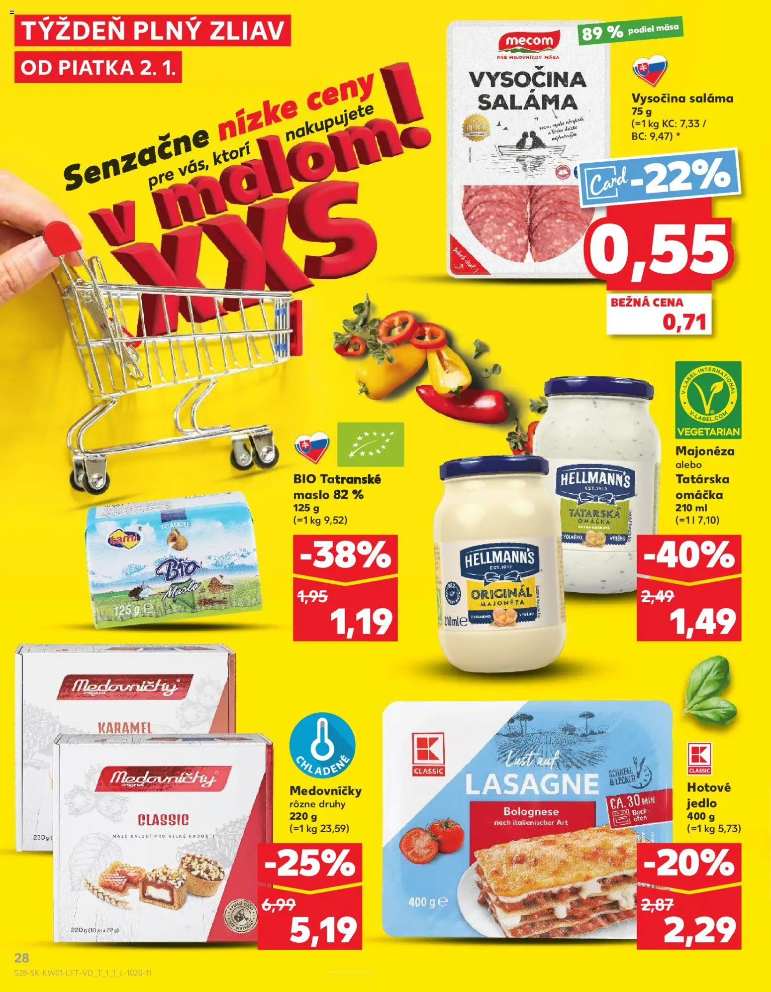 Nové Kaufland akcie – leták je platný od 02.01.2026 | Strana: 28 | Produkty: Maslo, Tatárska omáčka, Omáčka, Lasagne