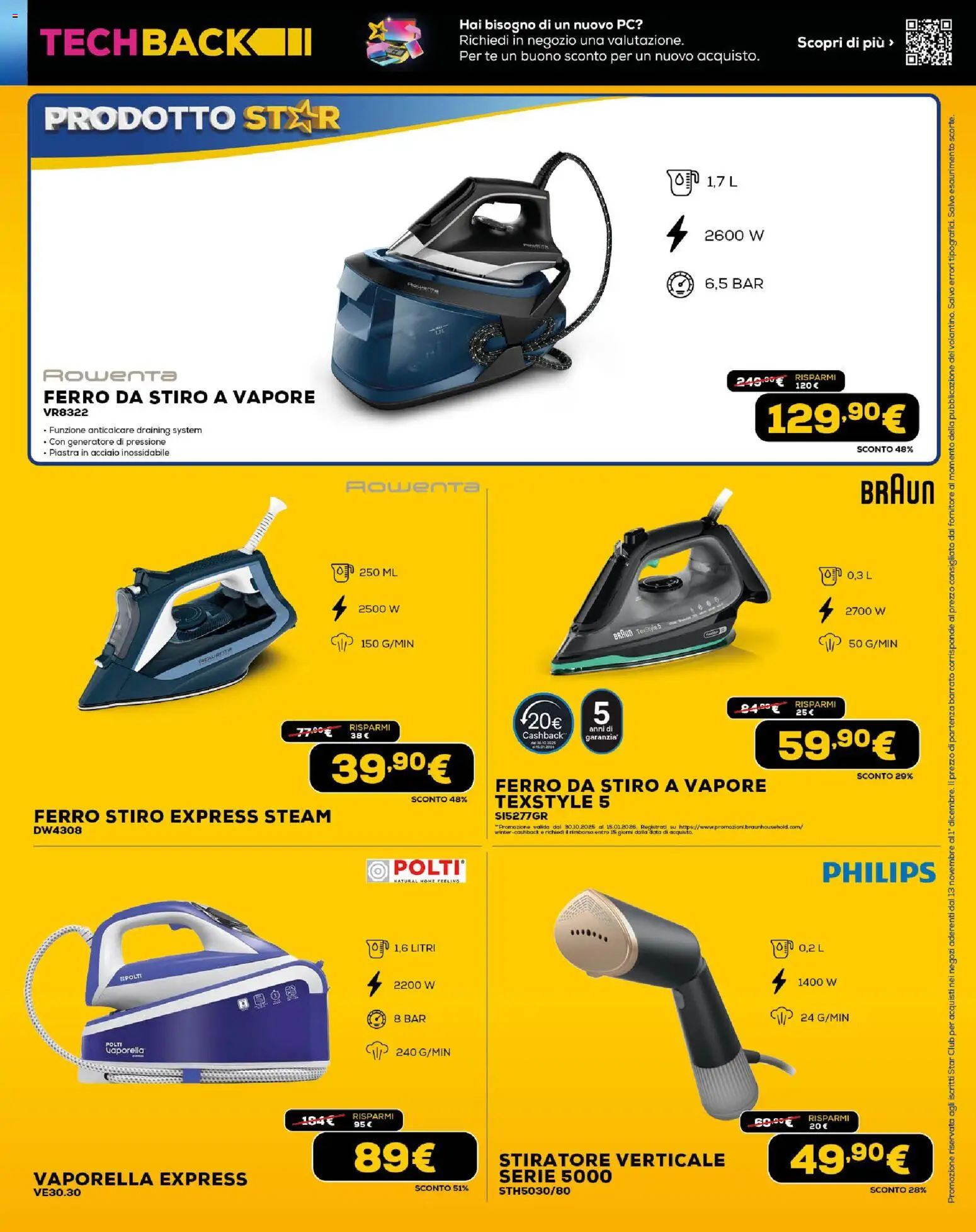 Volantino Euronics del 13.11.2025 | Pagina: 23 | Prodotti: Stiratore verticale, Tè, Anticalcare, Ferro da stiro